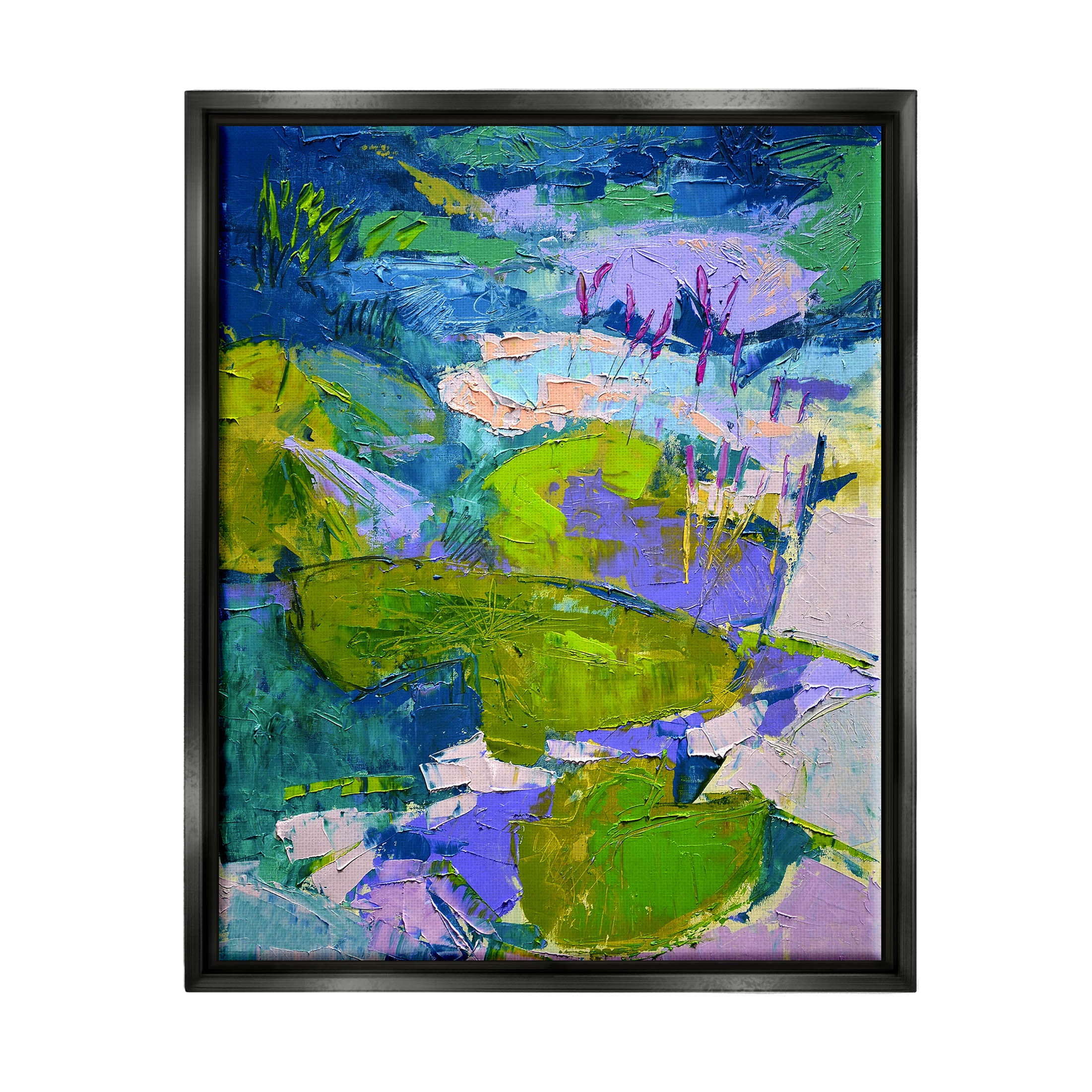 Stupell Industries Vivid Pond Lily Lotus Flowers Floating Painting Jet Black Floating Framed Canvas Print Wall Art, Design by Dorothy Fagan