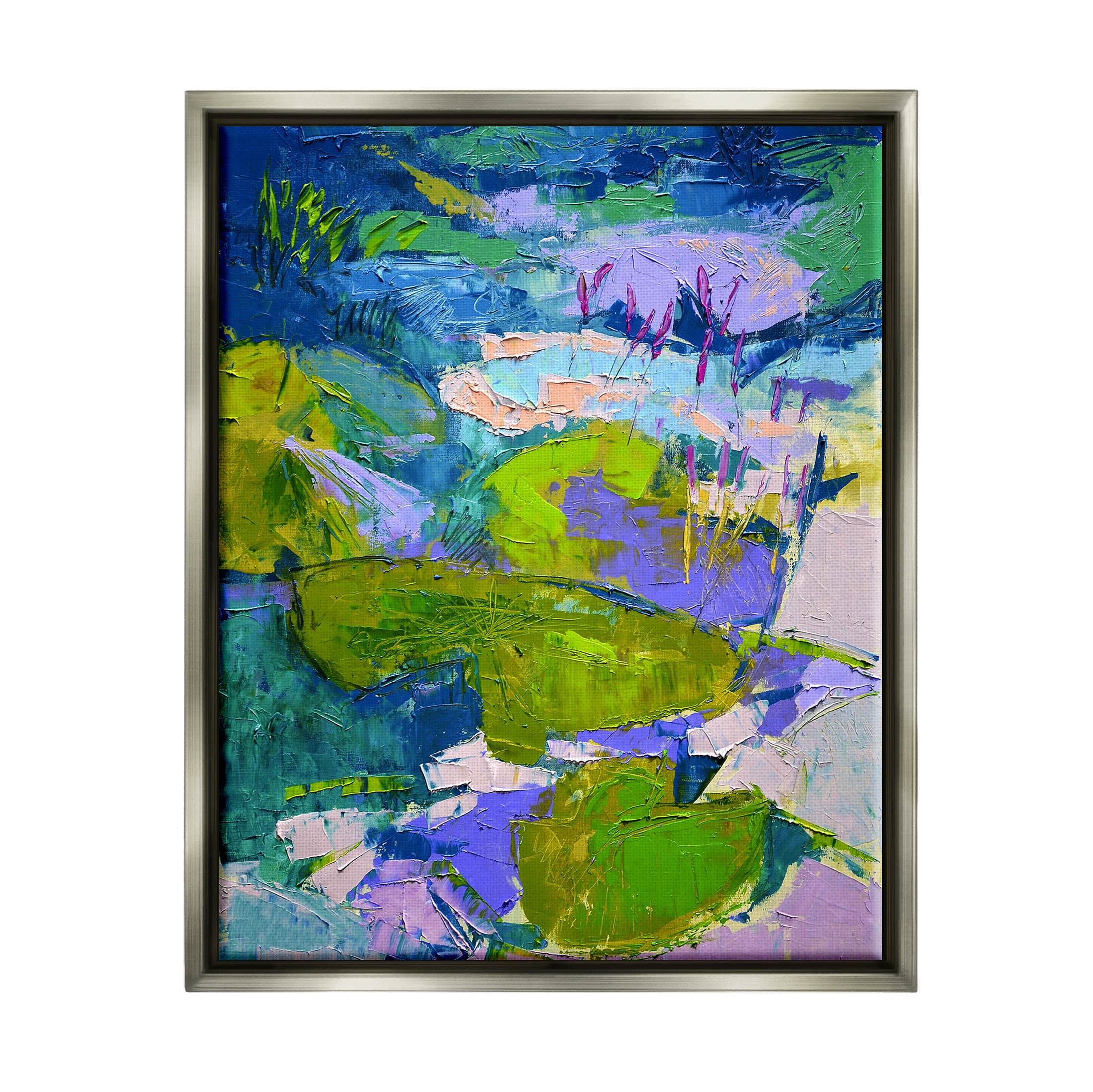 Stupell Industries Vivid Pond Lily Lotus Flowers Floating Painting Luster Gray Floating Framed Canvas Print Wall Art, Design by Dorothy Fagan