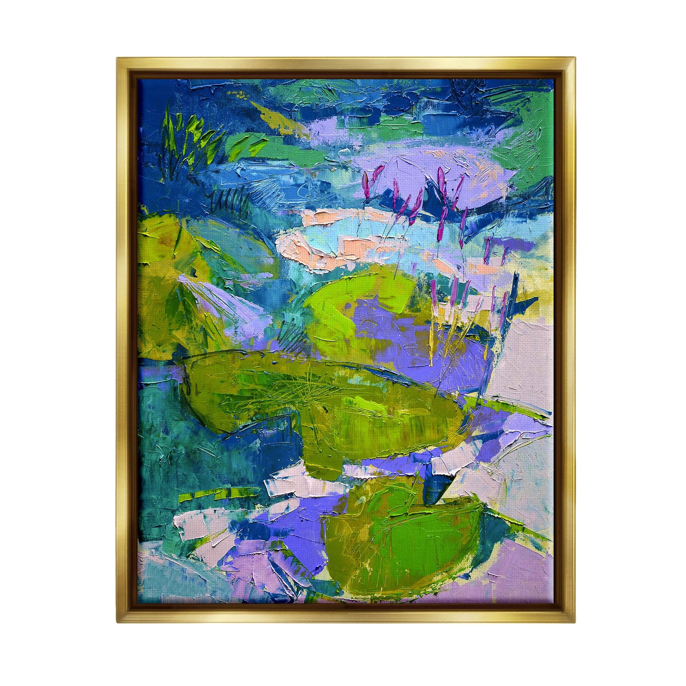 Stupell Industries Vivid Pond Lily Lotus Flowers Floating Painting Metallic Gold Floating Framed Canvas Print Wall Art, Design by Dorothy Fagan