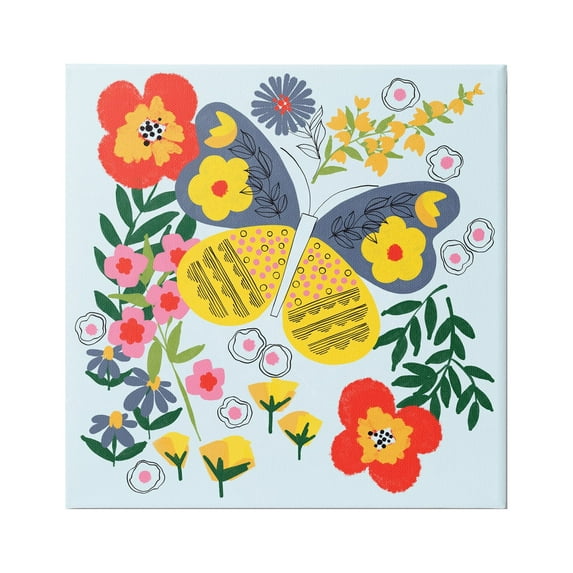 Stupell Industries Vivid Poppies & Butterfly Animals & Insects Painting Gallery Wrapped Canvas Art Print Wall Art, 17 x 17
