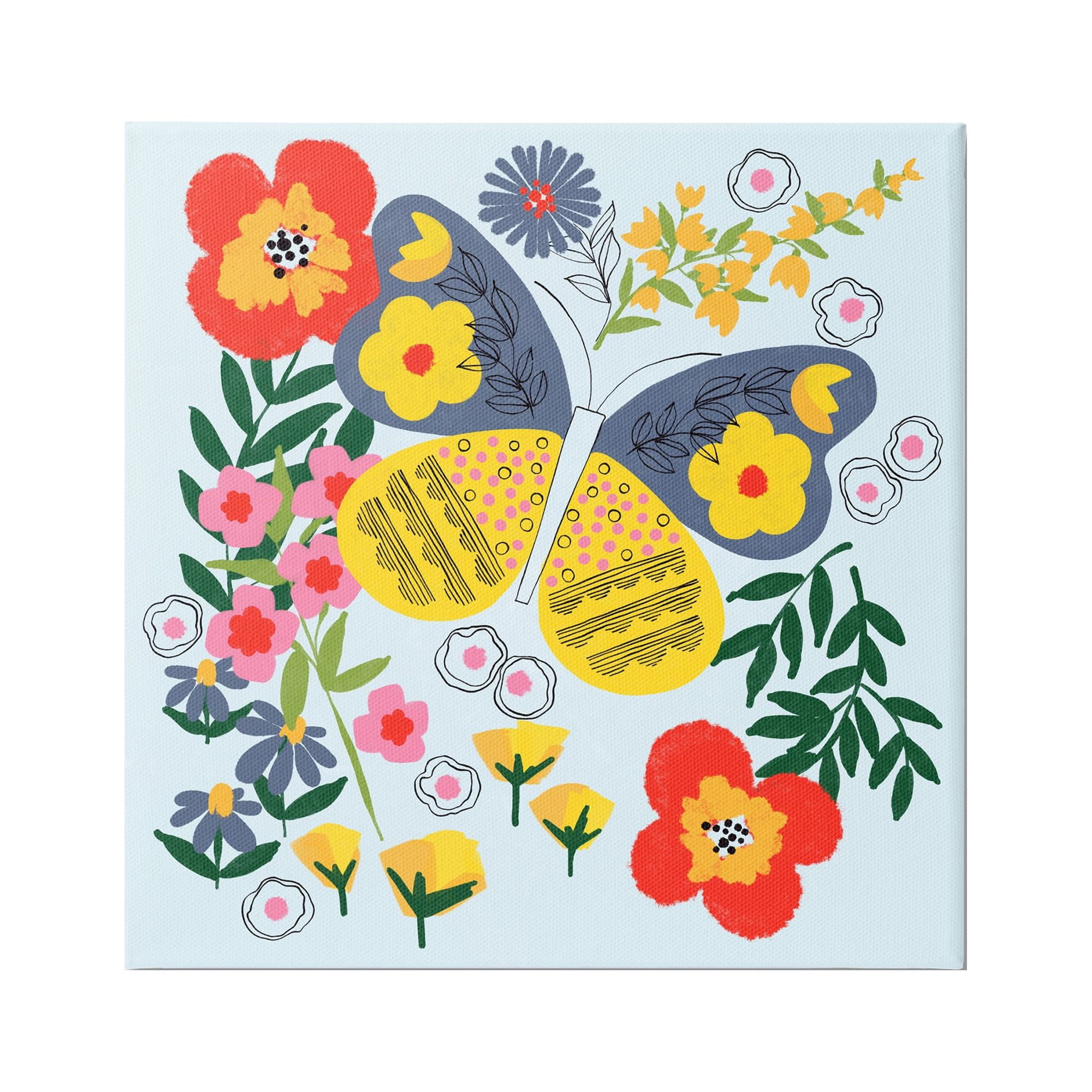 Stupell Industries Vivid Poppies & Butterfly Animals & Insects Painting Gallery Wrapped Canvas Art Print Wall Art, 24 x 24