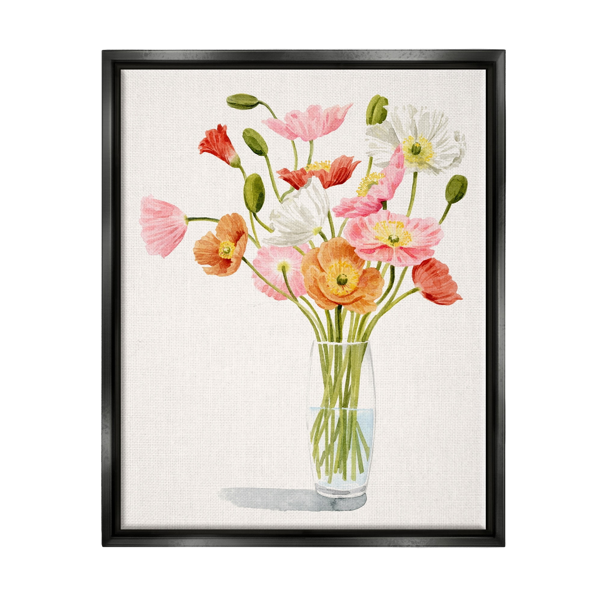 Stupell Industries Vivid Poppies Glass Floral Bouquet Arrangement Jet Black Framed Floating Canvas Wall Art, 16x20, by Grace Popp