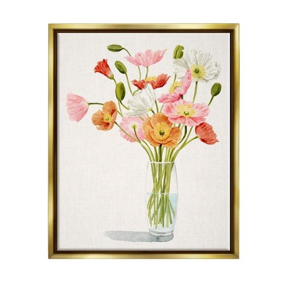Stupell Industries Vivid Poppies Glass Floral Bouquet Arrangement Metallic Gold Framed Floating Canvas Wall Art, 16x20, by Grace Popp