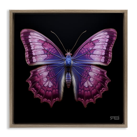 Stupell Industries Art Deco Vivid Purple Butterfly Brown Floating Frame Canvas Art, 25 x 25, by RB