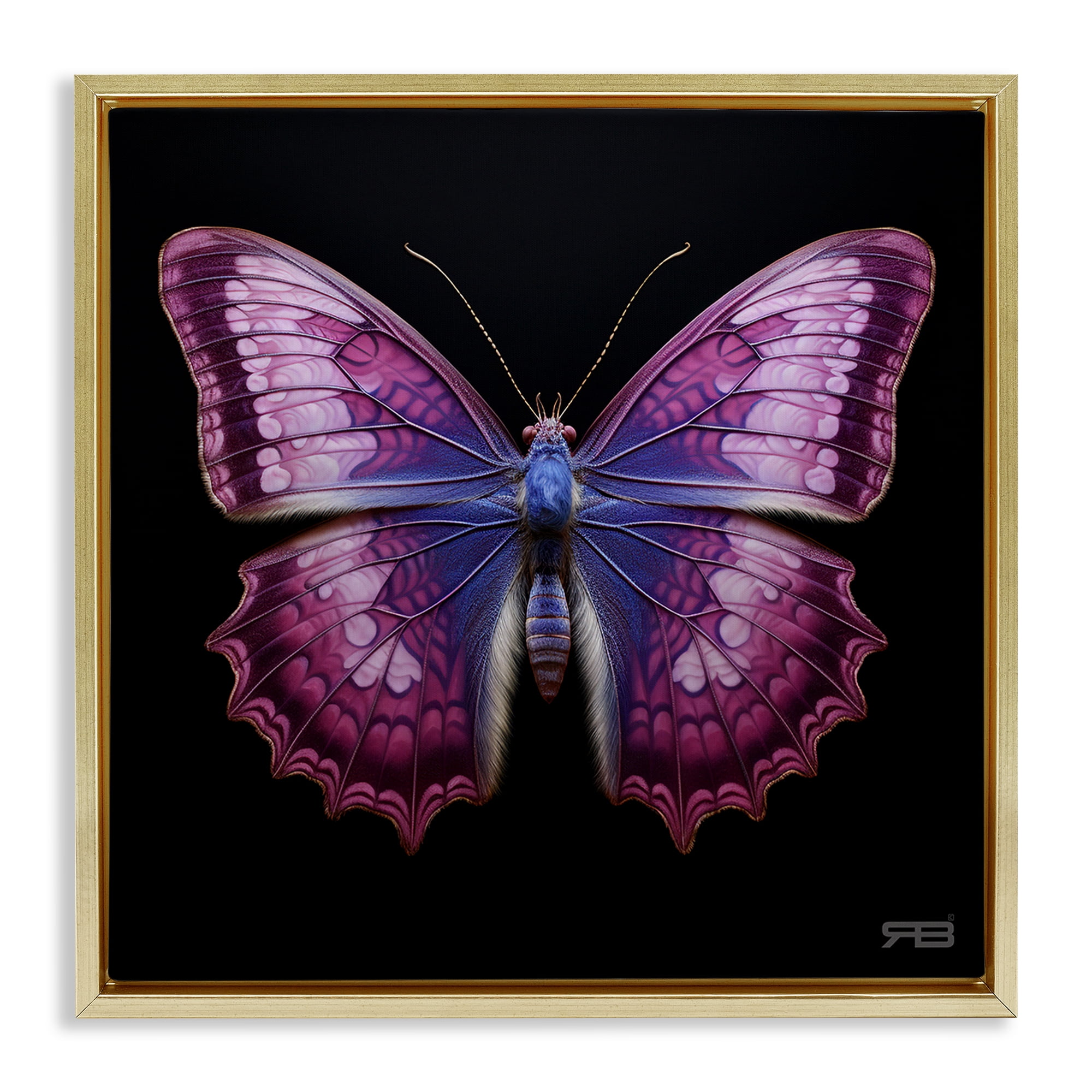 Stupell Industries Vivid Purple Butterfly Animals & Insects Painting Gold Floater Framed Canvas Art Print Wall Art, 18 x 18