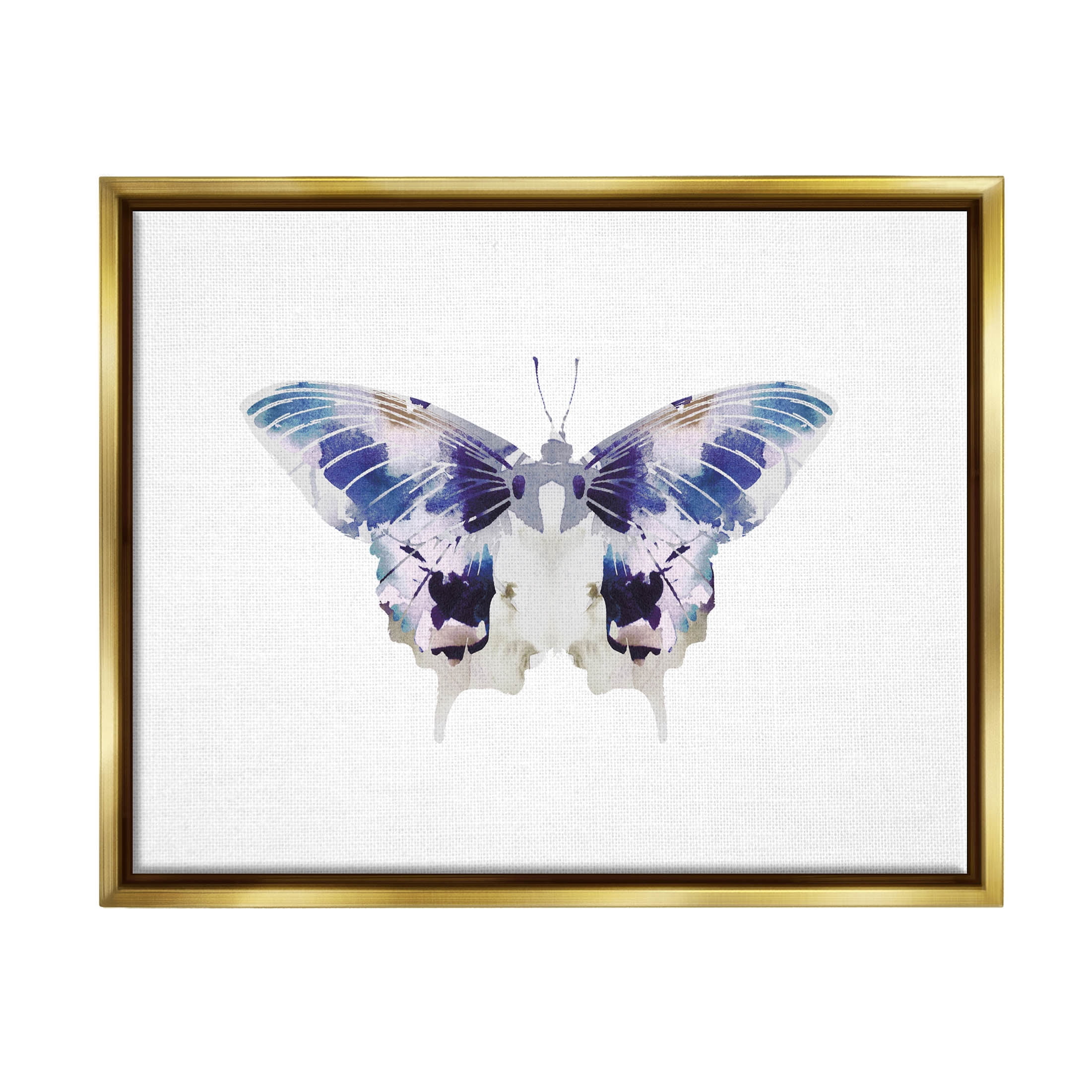 Stupell Industries Vivid Purple Butterfly Insect Graphic Art Metallic Gold Floating Framed Canvas Print Wall Art, Design by Leah Straatsma