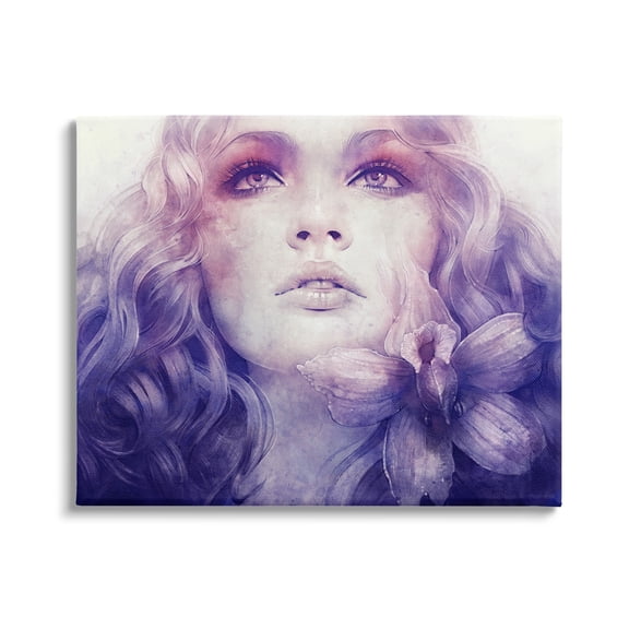 Stupell Industries Vivid Purple Flower Blossom Woman Flowing Hair Canvas Wall Art, 20 x 16, Design by Anna Dittman