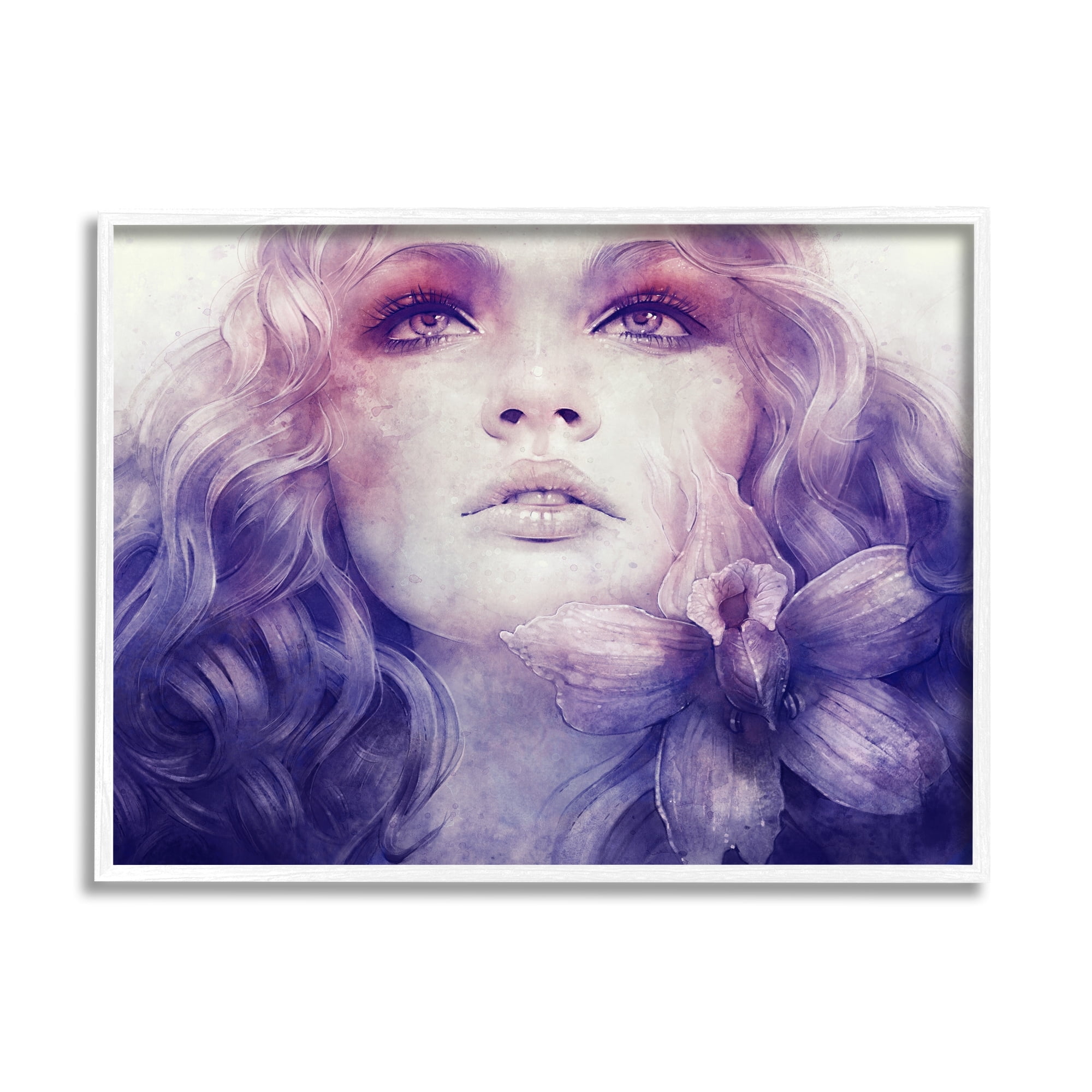 Stupell Industries Vivid Purple Flower Blossom Woman Flowing Hair Framed Wall Art, 20 x 16, Design by Anna Dittman