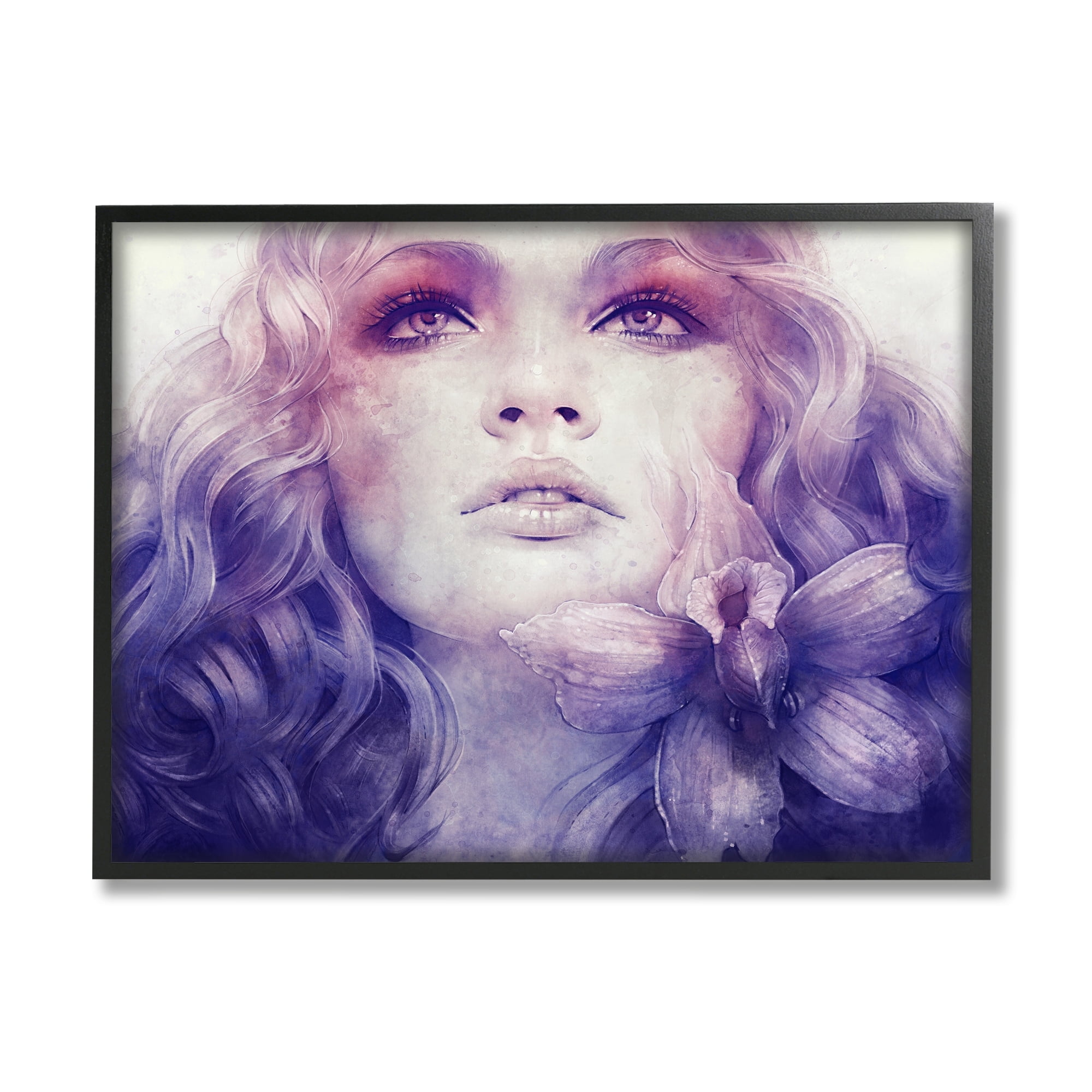 Stupell Industries Vivid Purple Flower Blossom Woman Flowing Hair Framed Wall Art, 20 x 16, Design by Anna Dittman