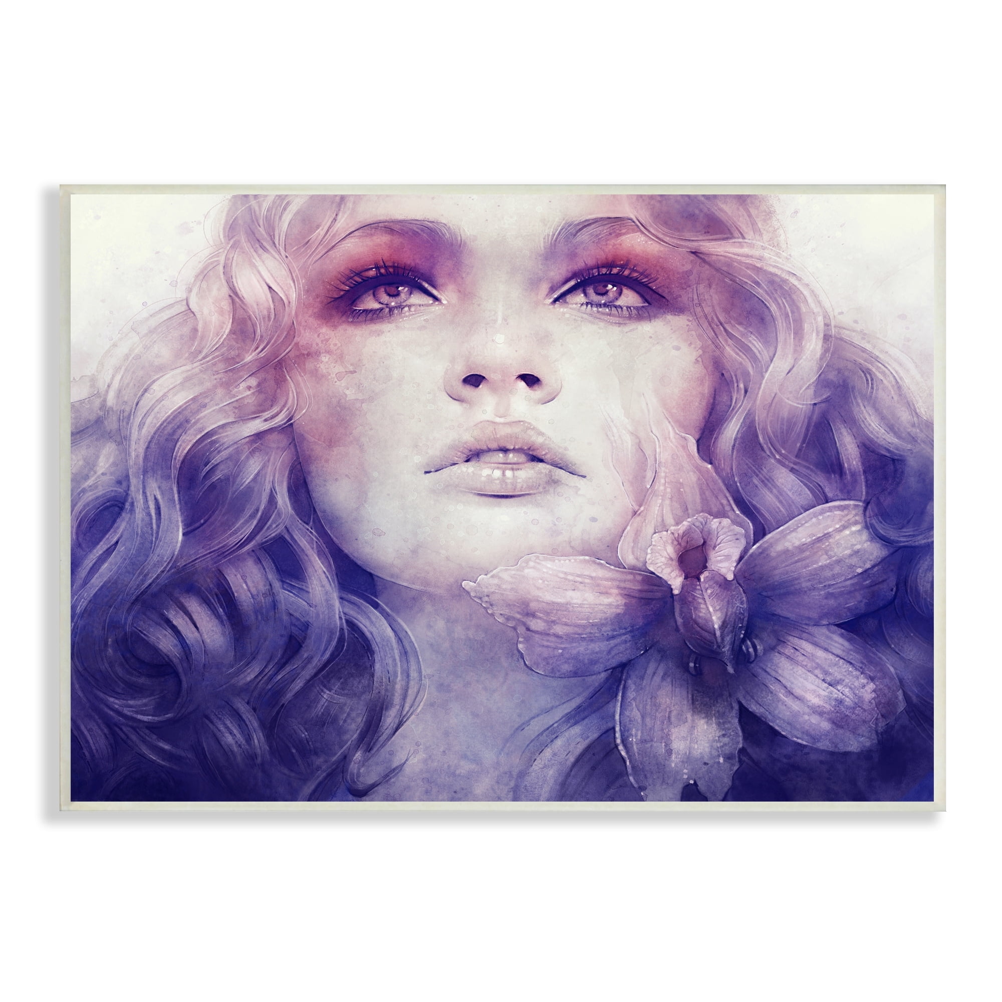 Stupell Industries Vivid Purple Flower Blossom Woman Flowing Hair Wood Wall Art, 19 x 13, Design by Anna Dittman