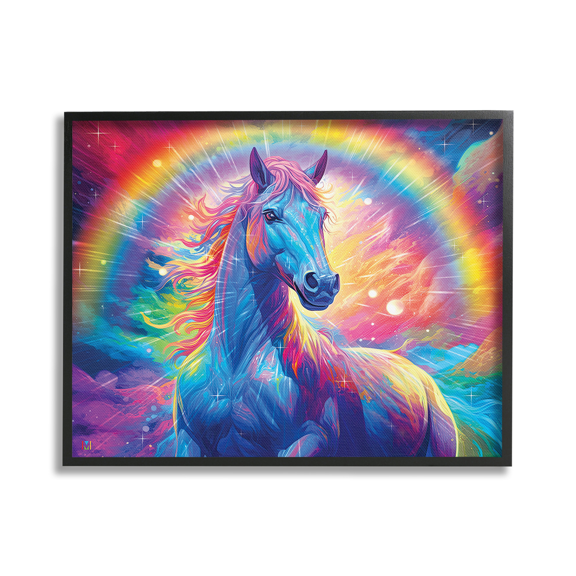 Stupell Industries Vivid Rainbow Horse Animals & Insects Painting Black Framed Art Print Wall Art, 20 x 16