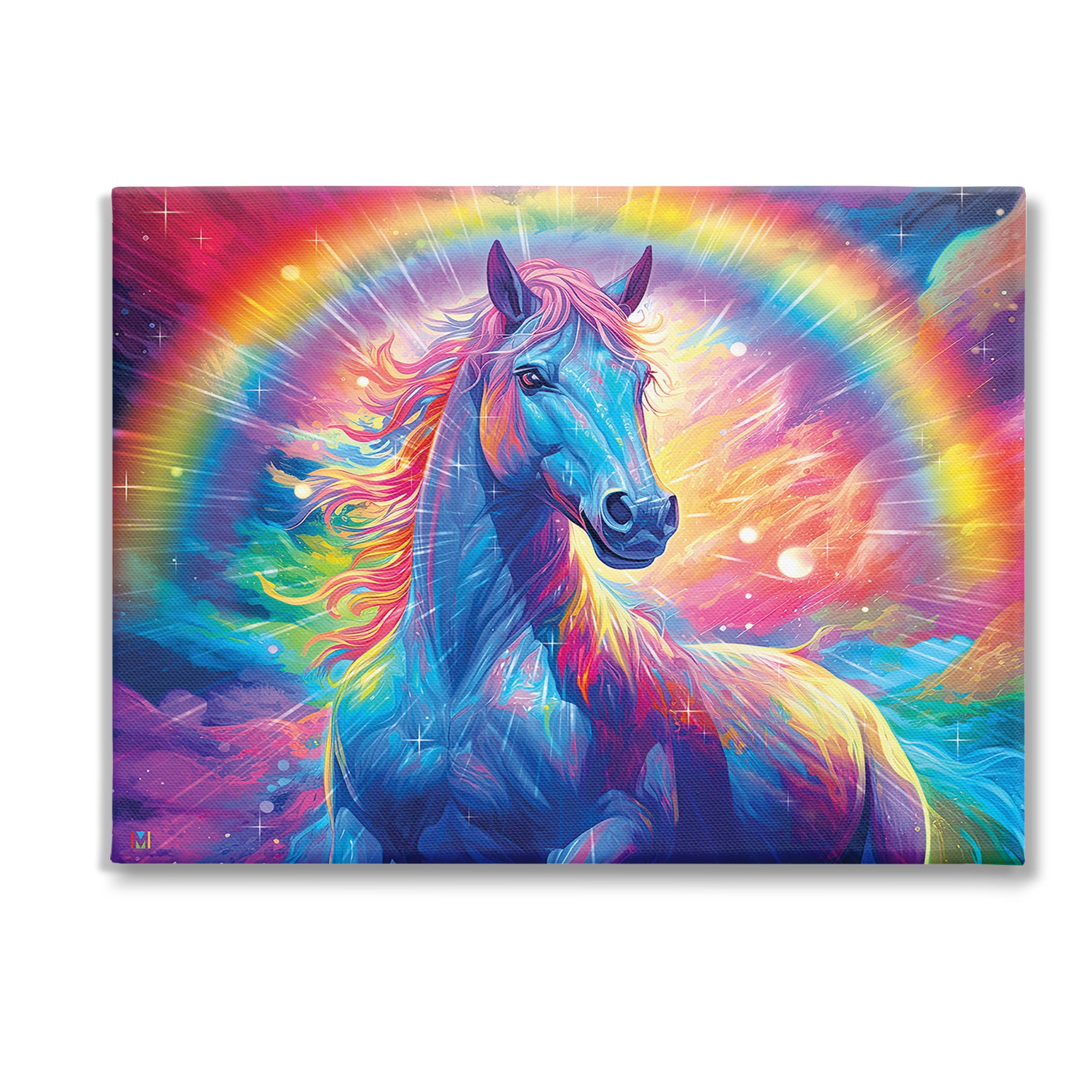 Stupell Industries Vivid Rainbow Horse Animals & Insects Painting Gallery Wrapped Canvas Art Print Wall Art, 48 x 36