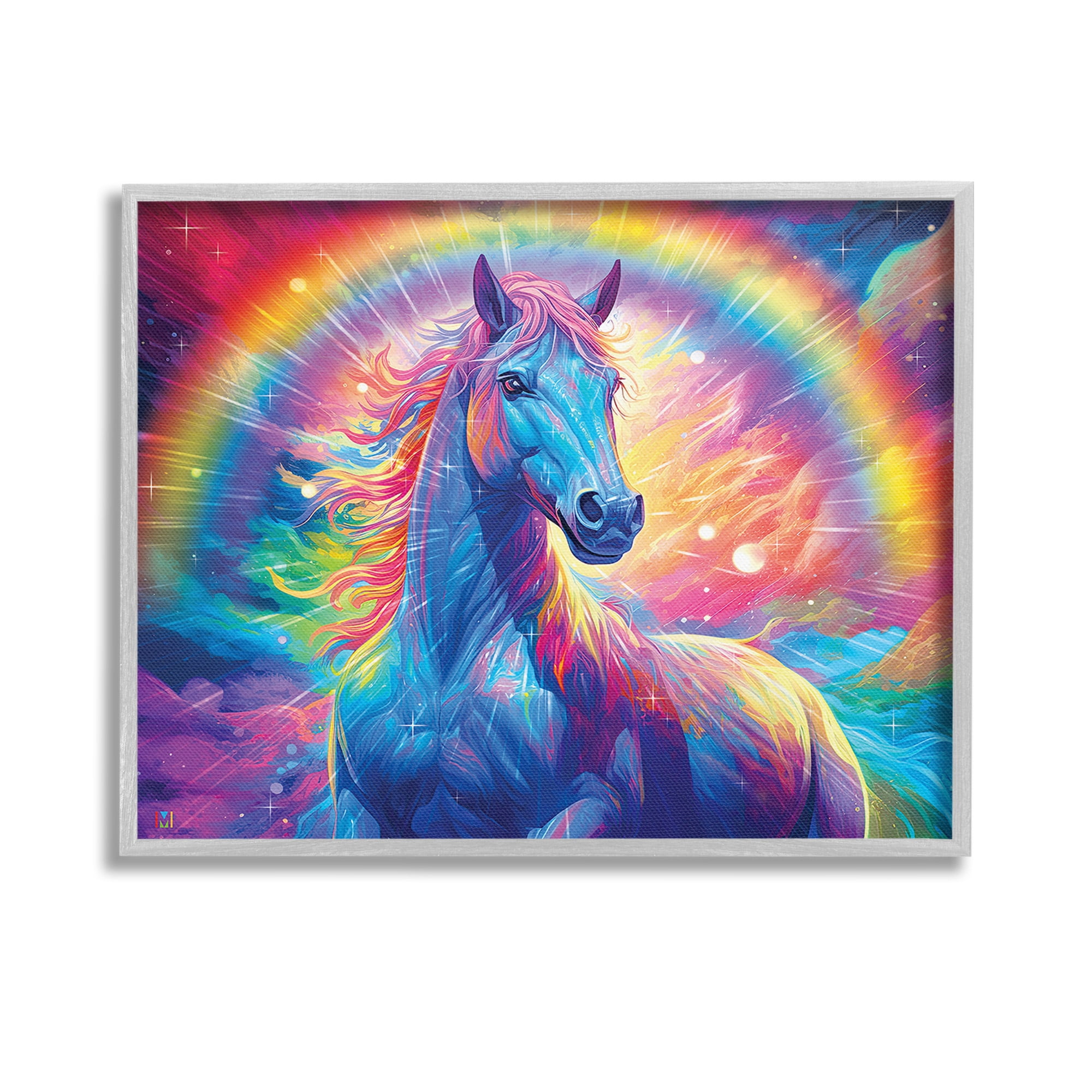 Stupell Industries Vivid Rainbow Horse Animals & Insects Painting Gray Framed Art Print Wall Art, 14 x 11