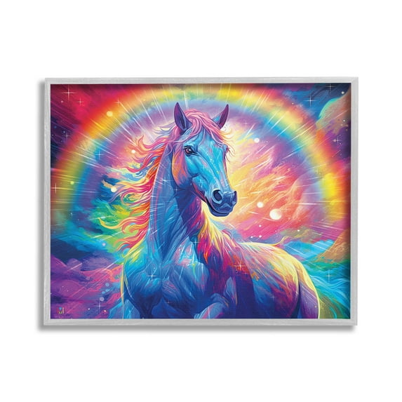 Stupell Industries Vivid Rainbow Horse Animals & Insects Painting Gray Framed Art Print Wall Art, 30 x 24