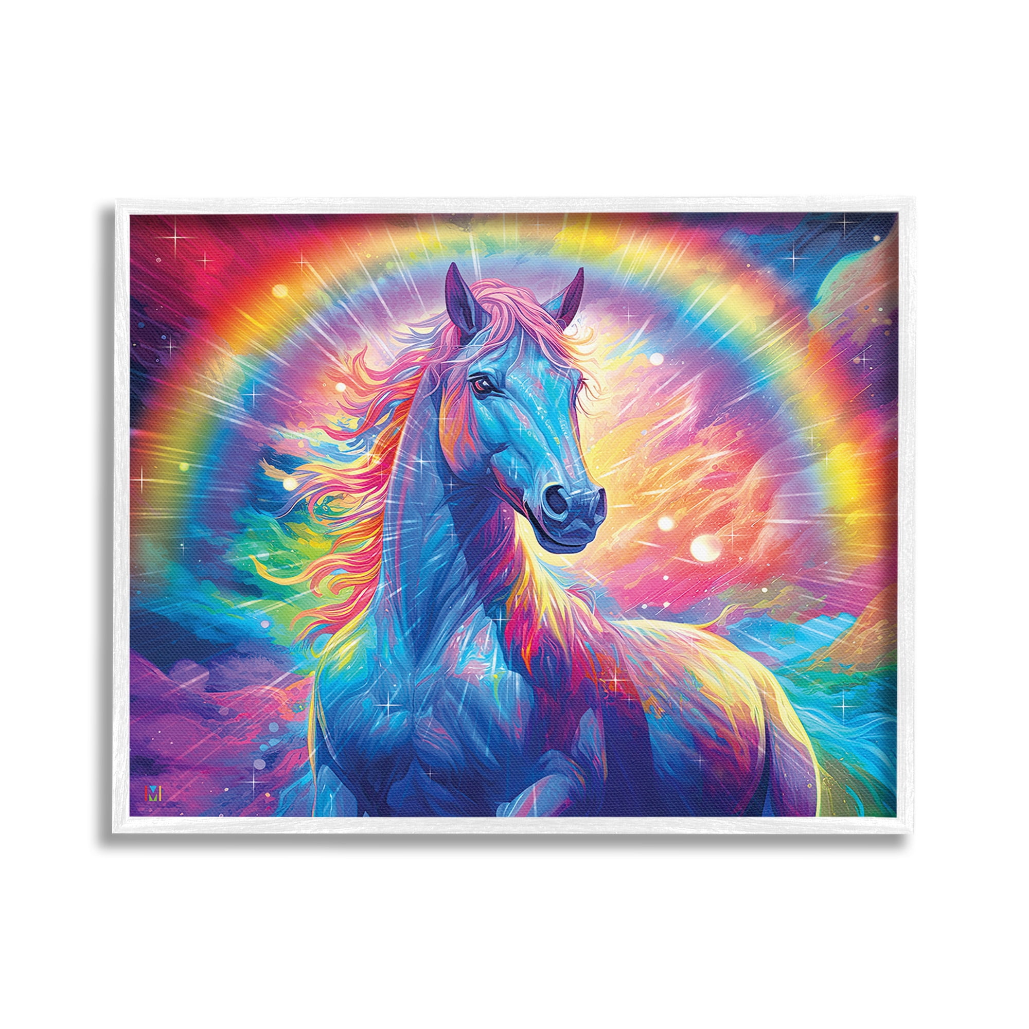 Stupell Industries Vivid Rainbow Horse Animals & Insects Painting White Framed Art Print Wall Art, 30 x 24