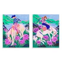 Stupell Industries Vivid Rearing Cowboys Entertainment Painting Unframed Art Print Wall Art, 11 x 14, Set of 2