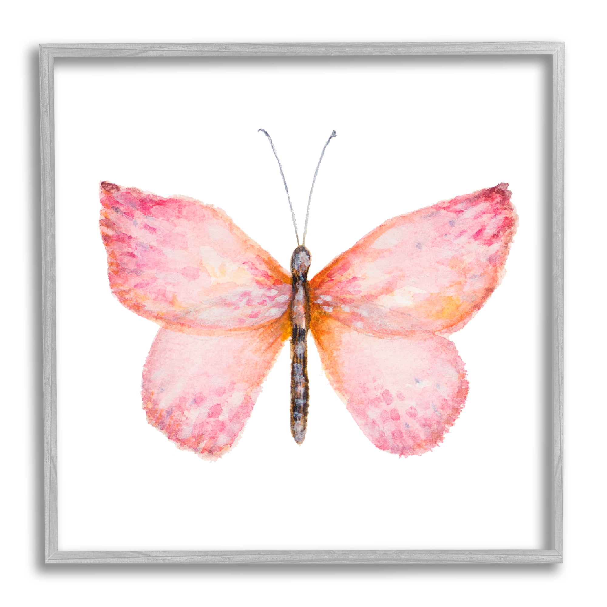 Stupell Industries Vivid Red Butterfly Watercolor Detail Insect Painting Painting Gray Framed Art Print Wall Art, Design by Janice Gaynor