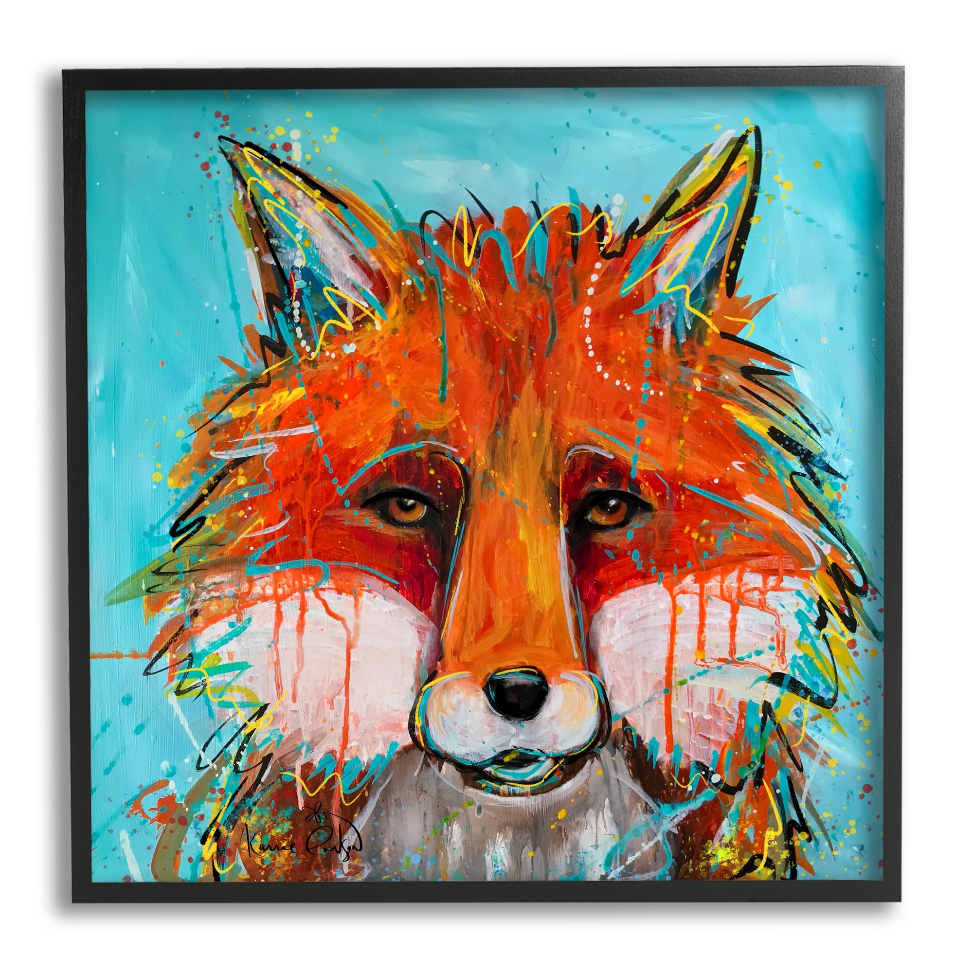 Stupell Industries Vivid Red Fox Street Style Paint Speckle Painting Black Framed Art Print Wall Art, Design by Karrie Evenson