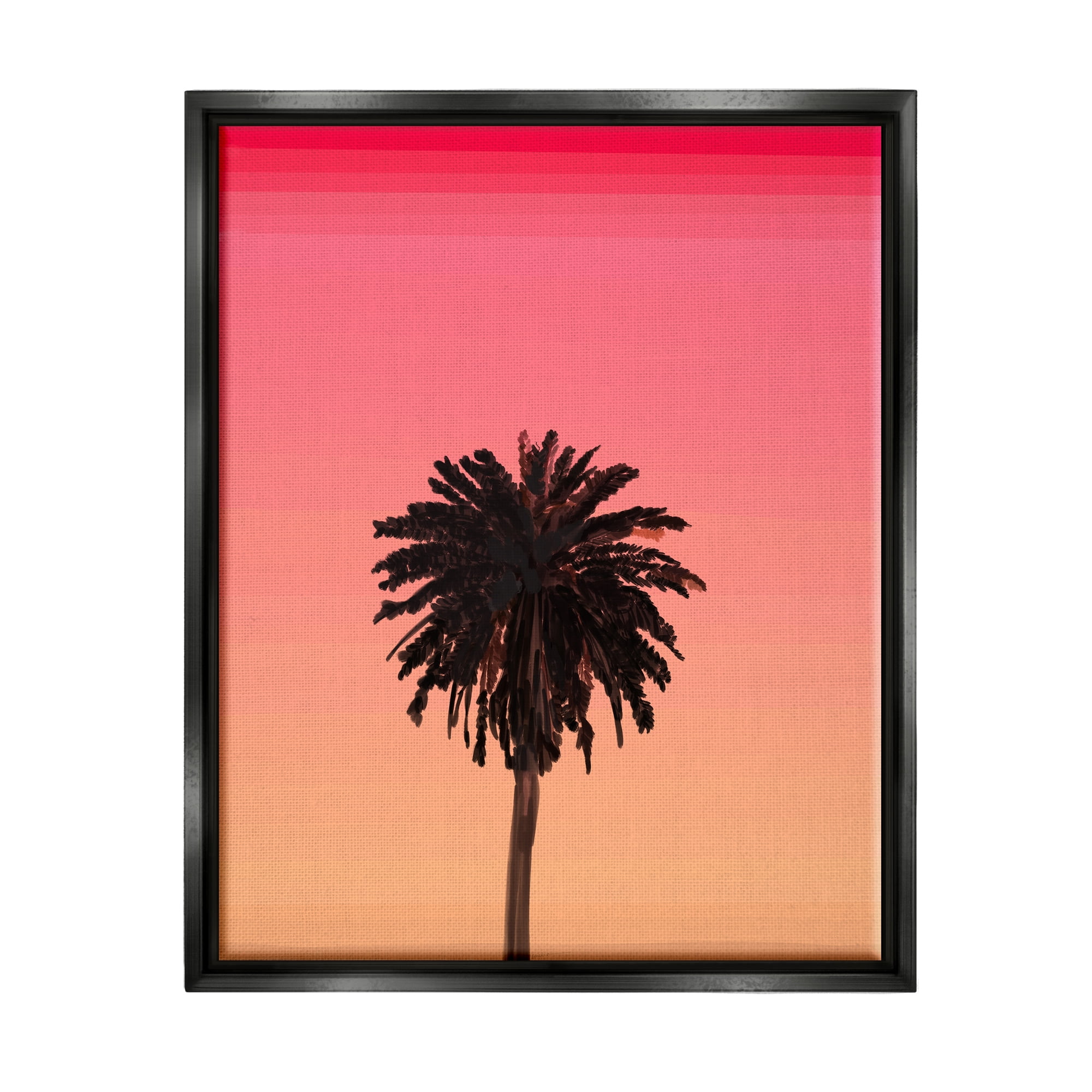 Stupell Industries Vivid Red Sky Palm Tree Silhouette Coastal Painting Black Floater Framed Art Print Wall Art