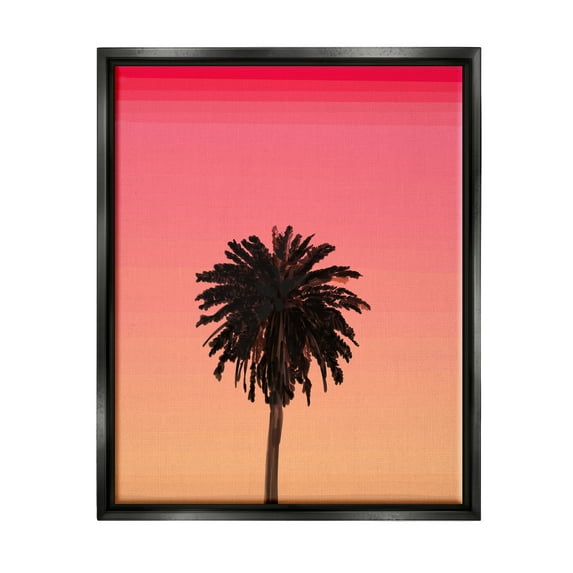 Stupell Industries Vivid Red Sky Palm Tree Silhouette Coastal Painting Black Floater Framed Art Print Wall Art