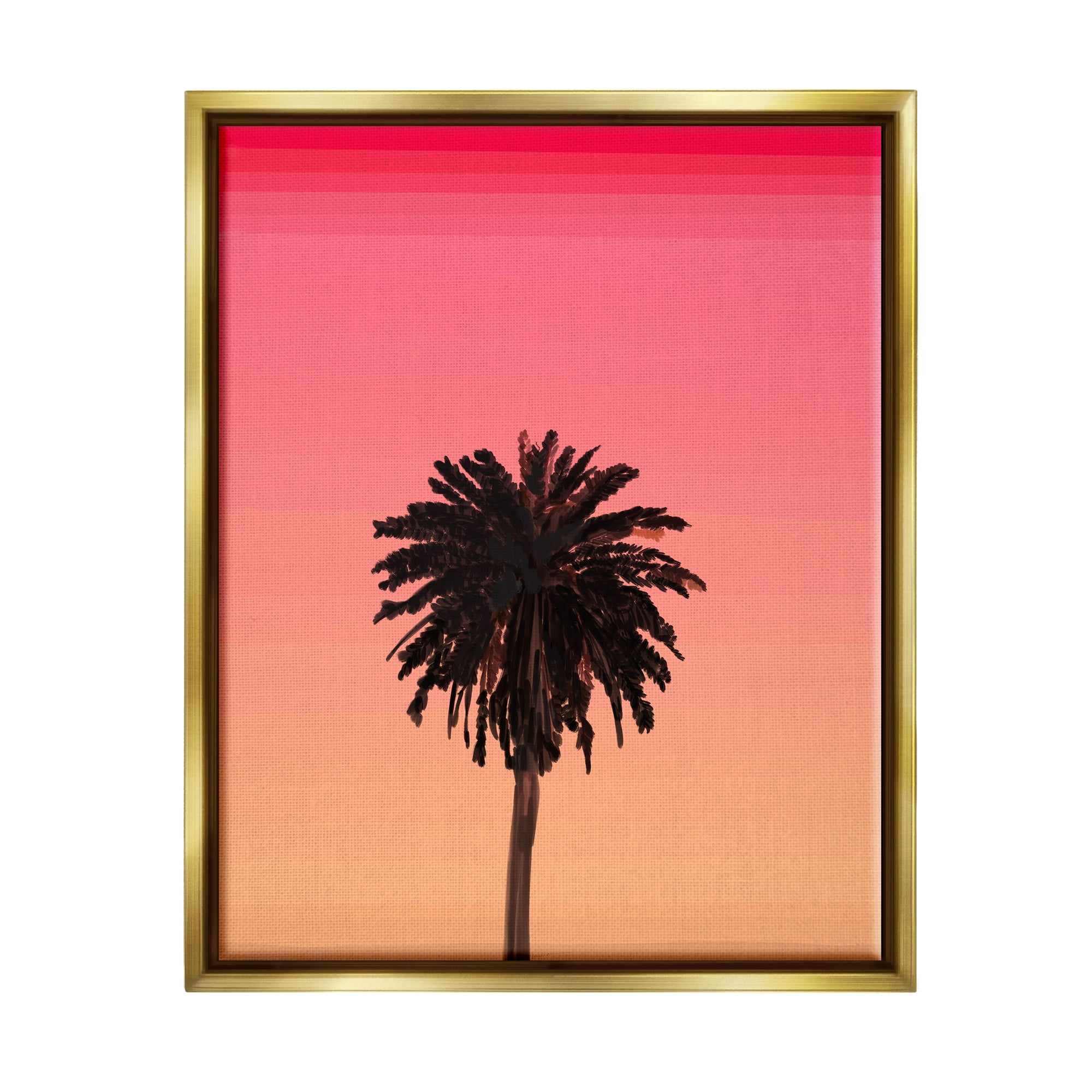 Stupell Industries Vivid Red Sky Palm Tree Silhouette Coastal Painting Gold Floater Framed Art Print Wall Art