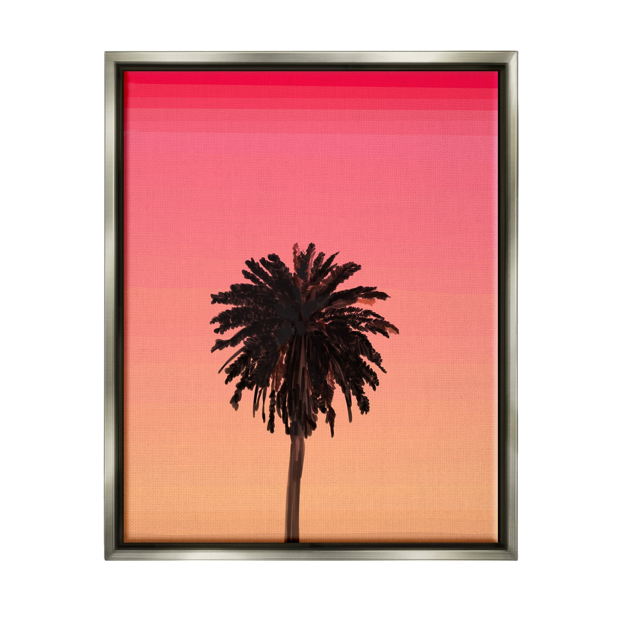 Stupell Industries Vivid Red Sky Palm Tree Silhouette Coastal Painting Gray Floater Framed Art Print Wall Art