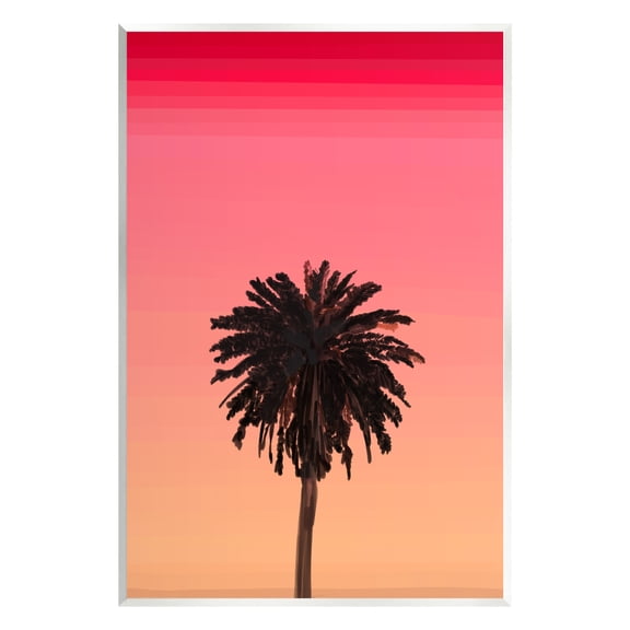 Stupell Industries Vivid Red Sky Palm Tree Silhouette Coastal Painting Unframed Art Print Wall Art