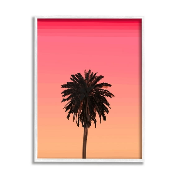 Stupell Industries Vivid Red Sky Palm Tree Silhouette Coastal Painting White Framed Art Print Wall Art
