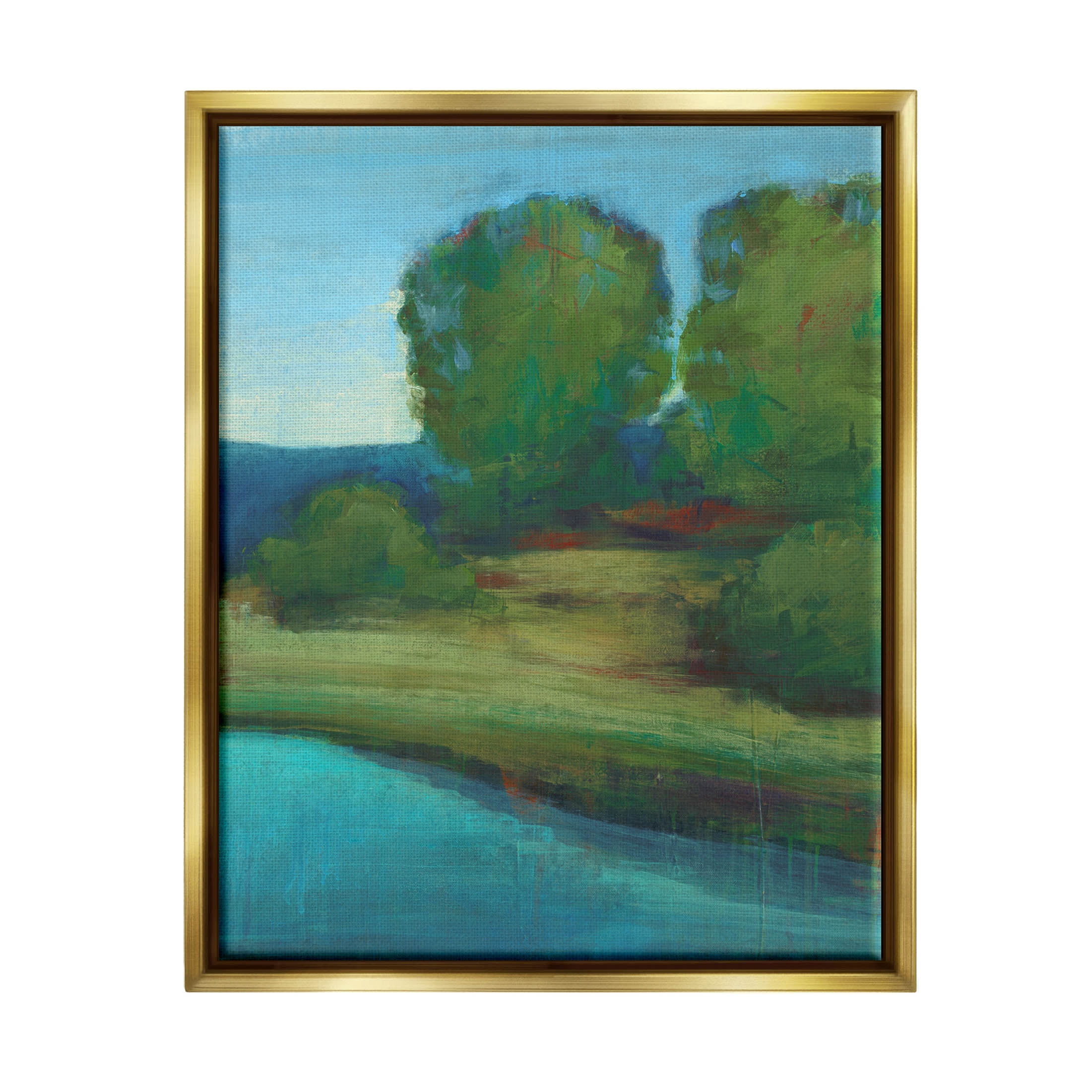 Stupell Industries Vivid River Forest Scenery Painting Metallic Gold Floating Framed Canvas Print Wall Art, Design by Stacy D'Aguiar