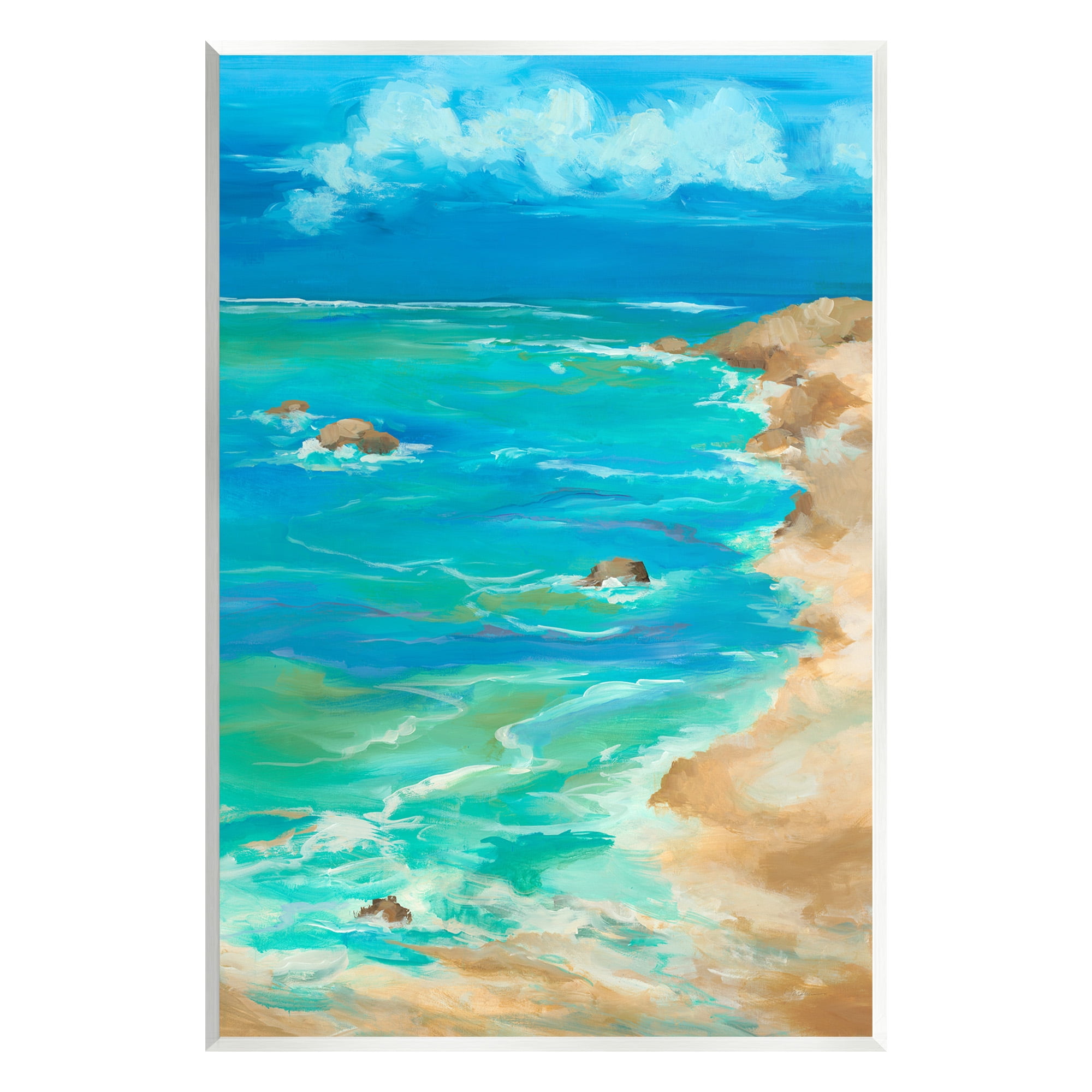 Stupell Industries Vivid Rocky Beach Cove Landscape Painting Unframed Art Print Wall Art, 13 x 19