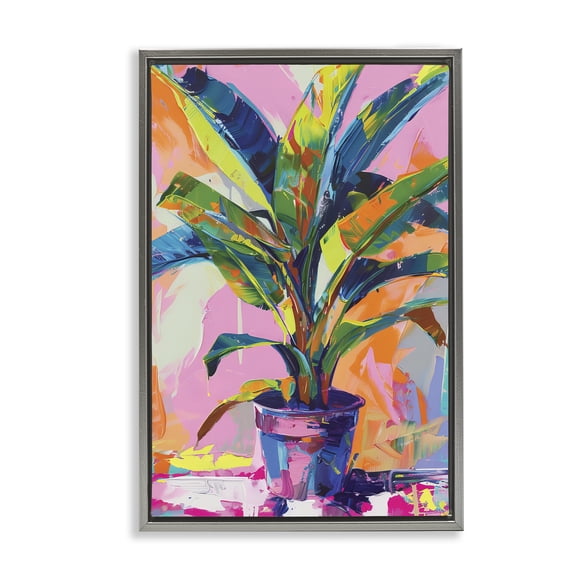 Stupell Industries Modern Vivid Saturated House Plant Gray Floating Frame Canvas Art, 21 x 31, by LSR Design Studio