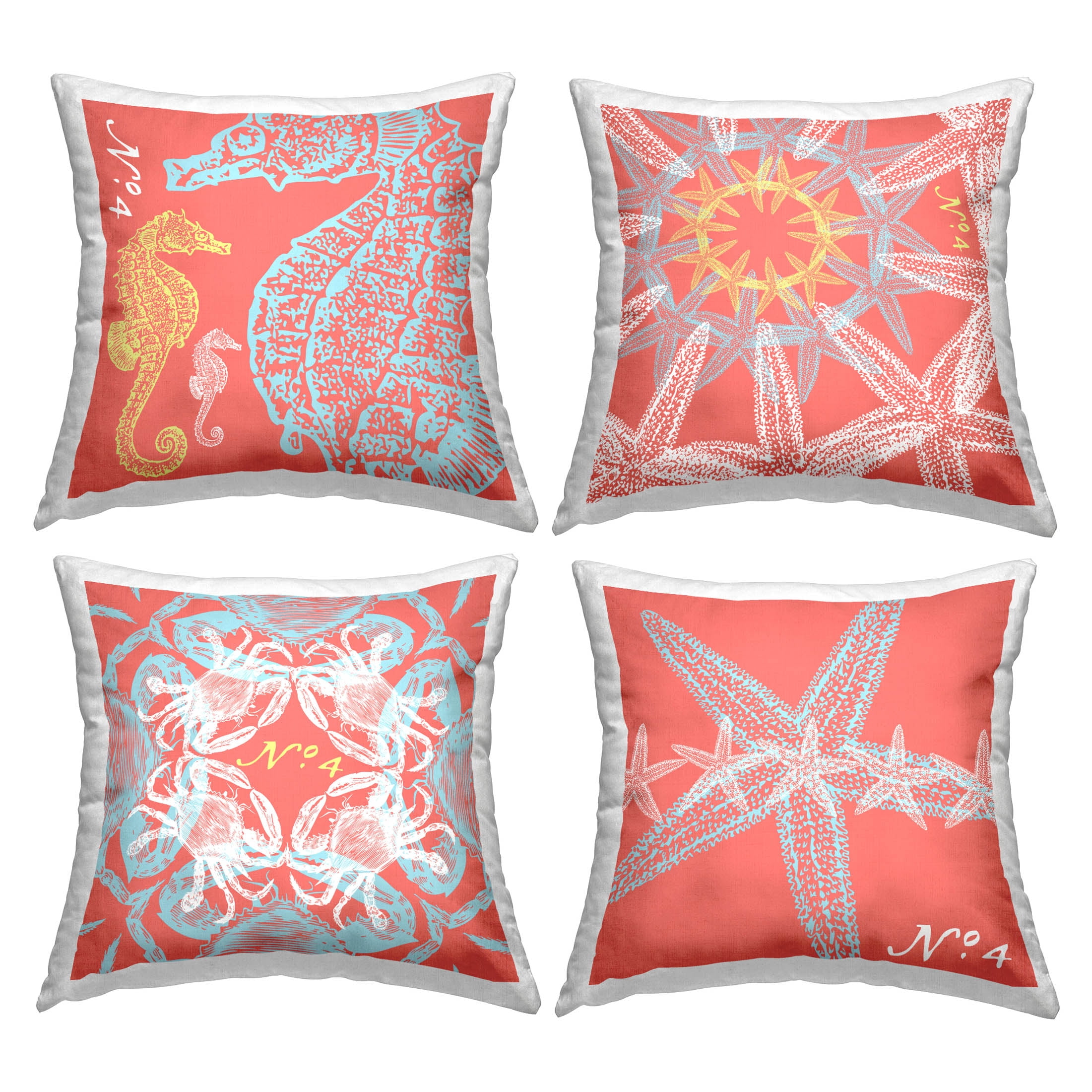 Stupell Industries Vivid Sea Life Nautical Pattern Printed Throw Pillow Design by George Tygert (Set of 4)
