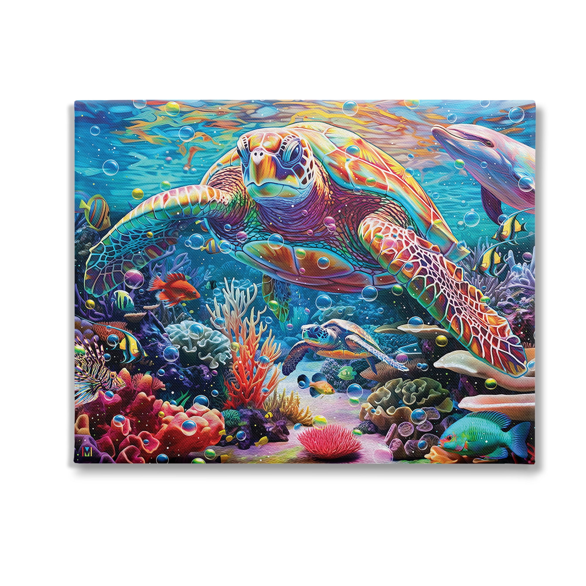 Stupell Industries Vivid Sea Turtle & Reef Animals & Insects Painting Gallery Wrapped Canvas Art Print Wall Art, 30 x 24