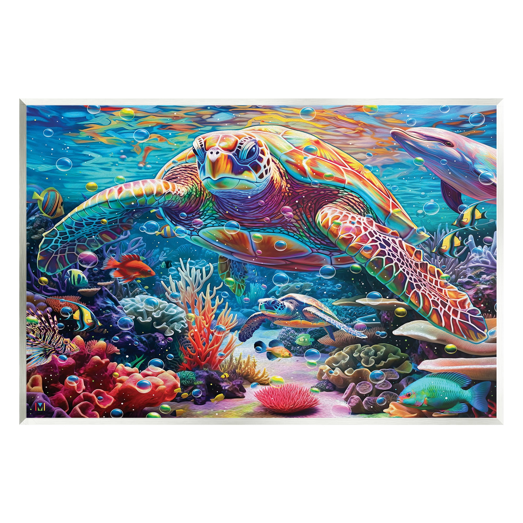 Stupell Industries Vivid Sea Turtle & Reef Animals & Insects Painting Unframed Art Print Wall Art, 19 x 13