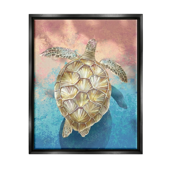 Stupell Industries Vivid Sea Turtle Swimming Painting Jet Black Floating Framed Canvas Print Wall Art, Design by Ziwei Li
