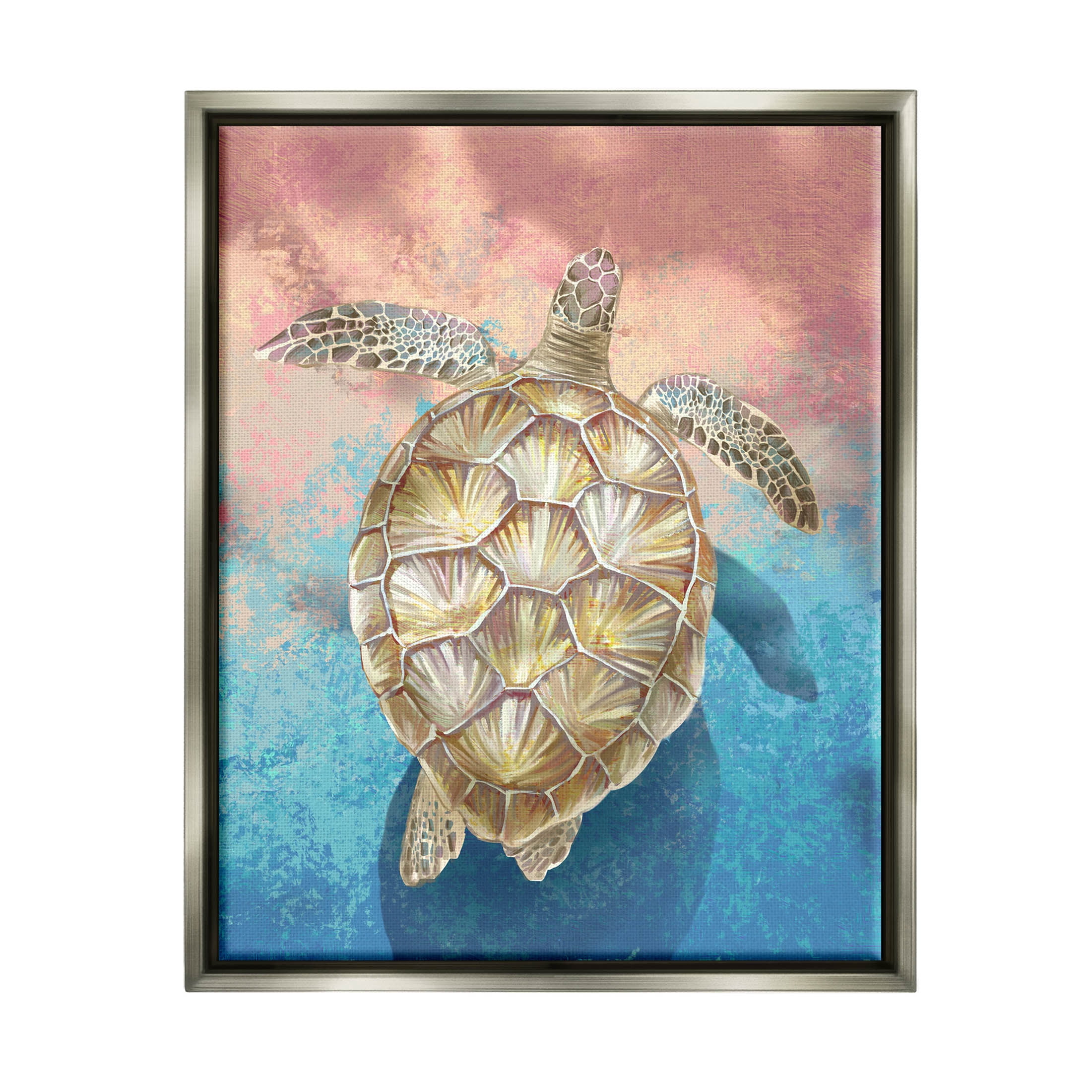 Stupell Industries Vivid Sea Turtle Swimming Painting Luster Gray Floating Framed Canvas Print Wall Art, Design by Ziwei Li