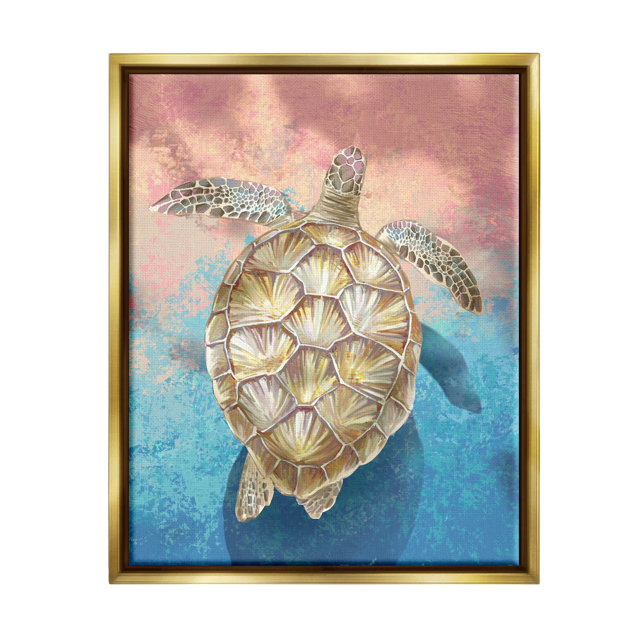 Stupell Industries Vivid Sea Turtle Swimming Painting Metallic Gold Floating Framed Canvas Print Wall Art, Design by Ziwei Li