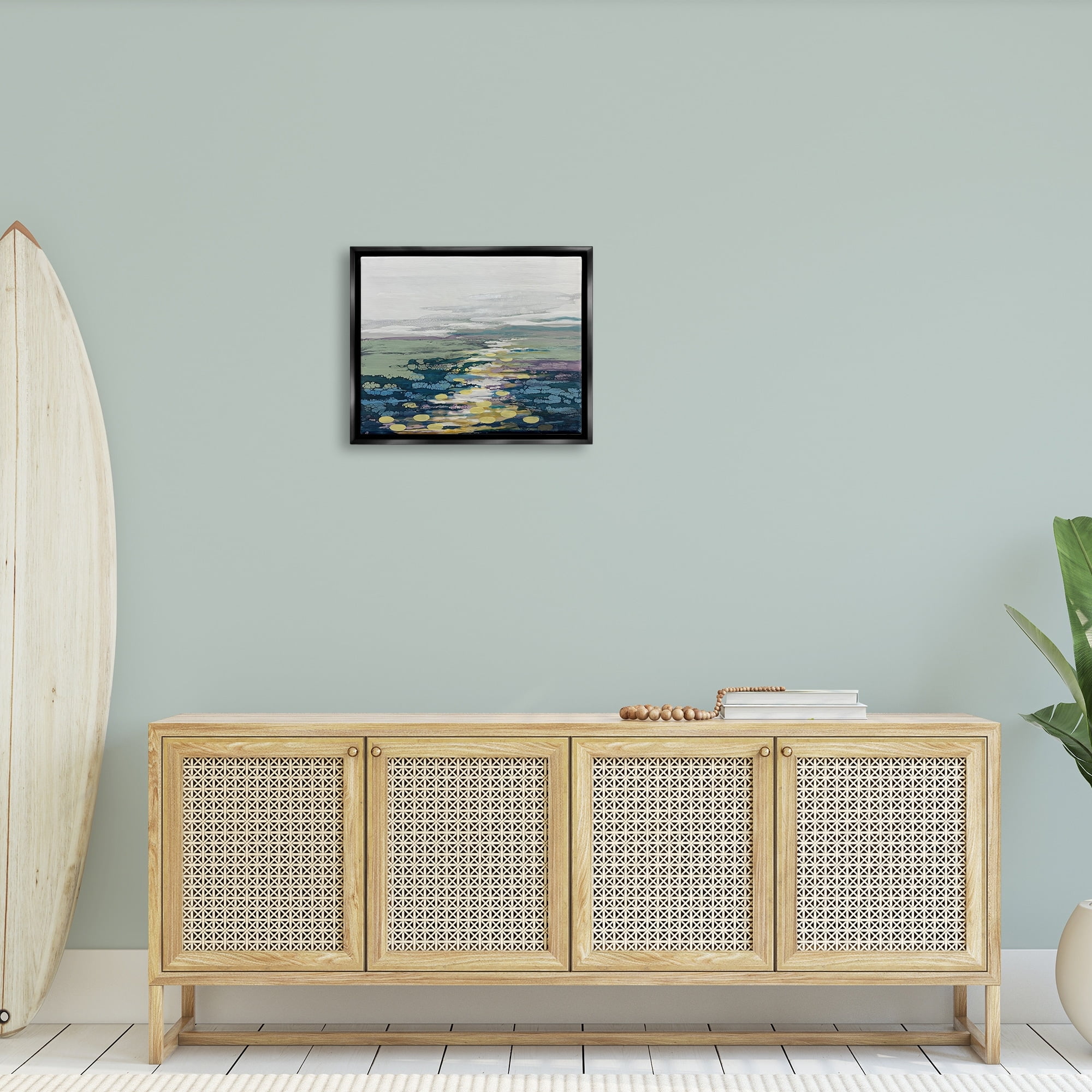 Stupell Industries Vivid Sea Water Ocean Surface Ripples Collage Painting Jet Black Floating Framed Canvas Print Wall Art, Design by Stacy Gresell
