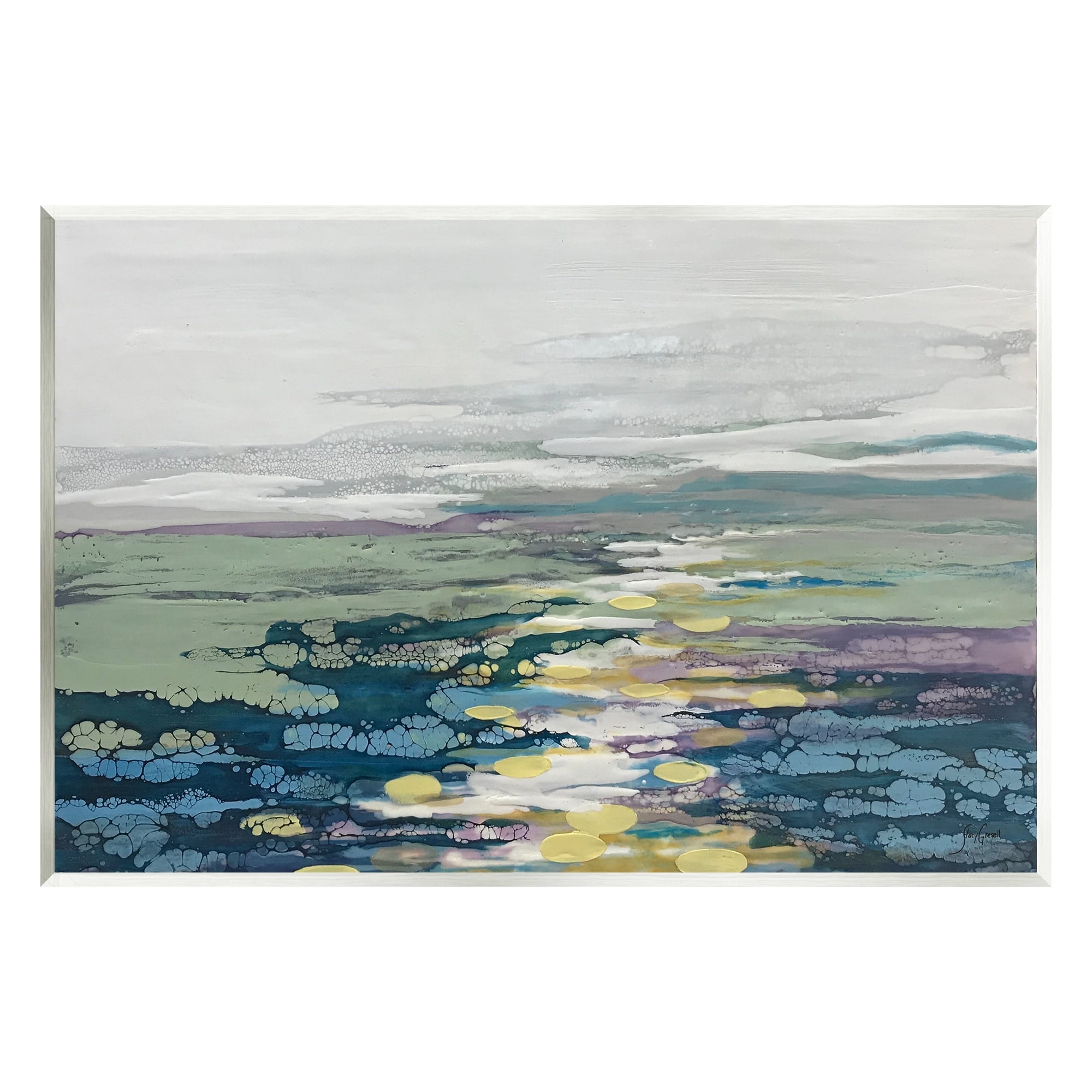 Vivid Sea Water Ocean Surface Ripples Collage Painting on MDF Wood