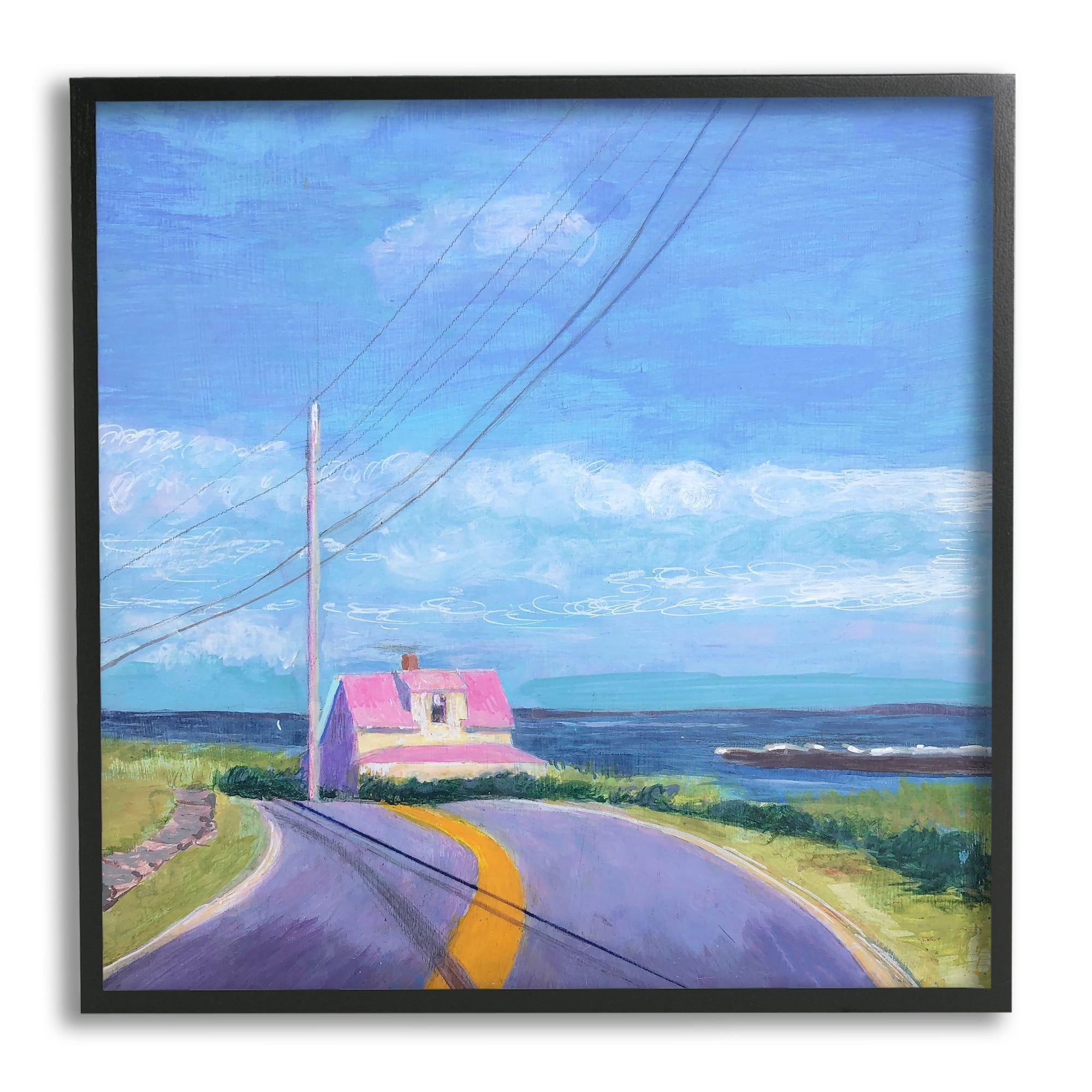 Stupell Industries Vivid Seaside Cottage Road Calm Ocean Breeze Painting Black Framed Art Print Wall Art, Design by Sweetwater