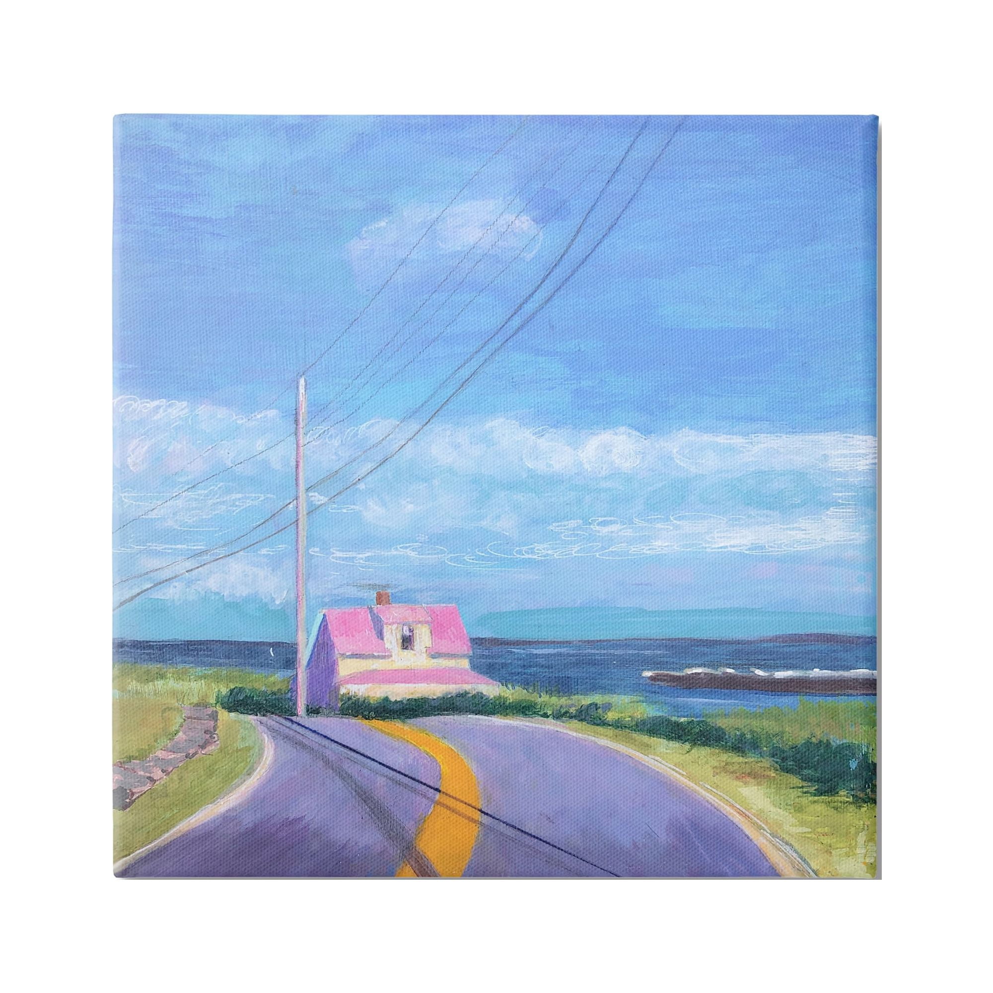 Stupell Industries Vivid Seaside Cottage Road Calm Ocean Breeze Painting Gallery Wrapped Canvas Print Wall Art, Design by Sweetwater