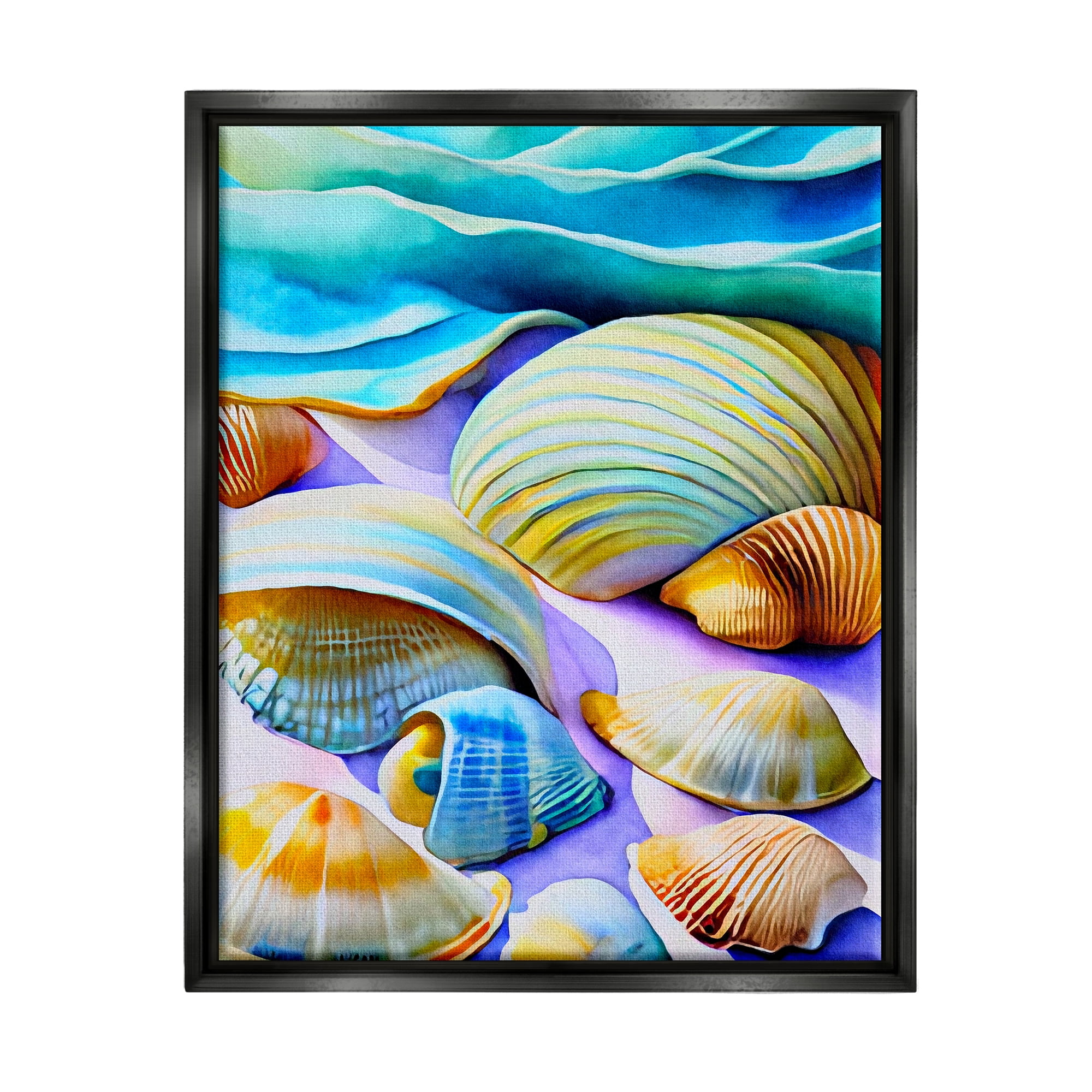 Stupell Industries Vivid Shells Abstraction Nature Painting Black Floater Framed Art Print Wall Art, 25 x 31