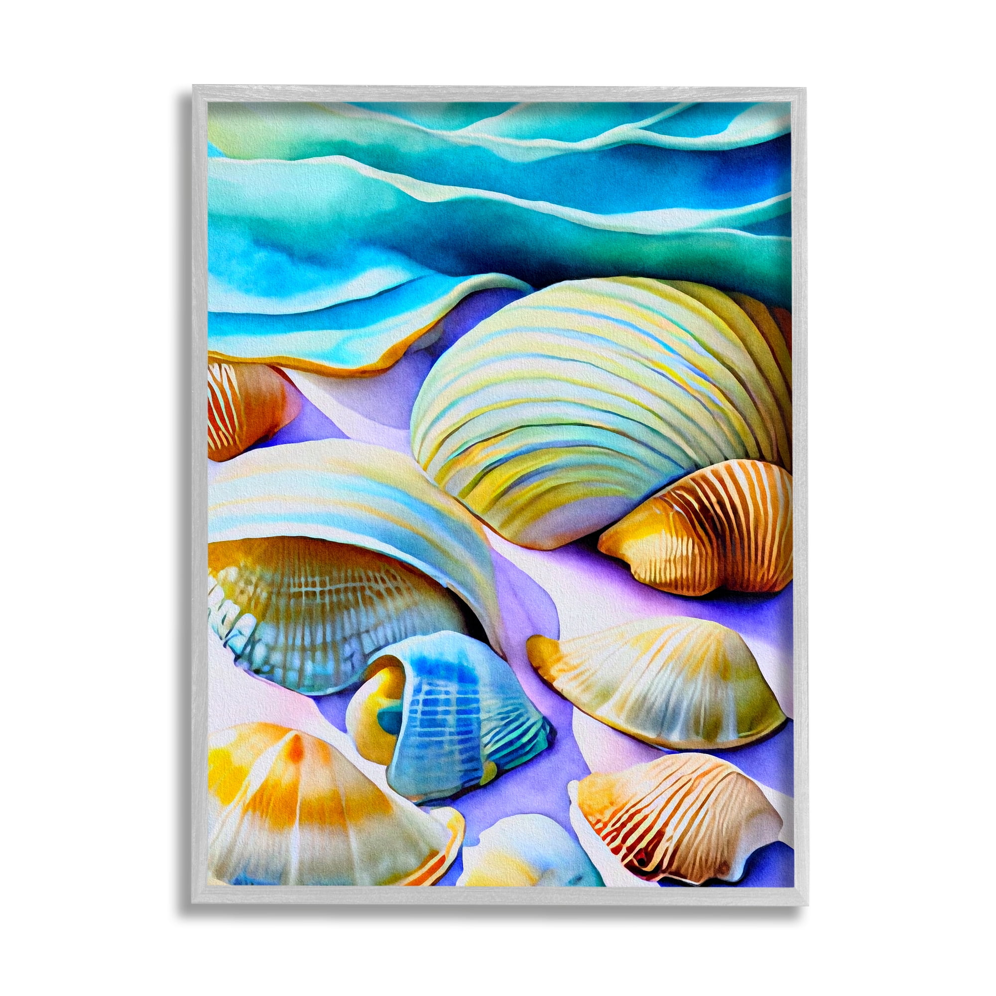 Stupell Industries Vivid Shells Abstraction Nature Painting Gray Framed Art Print Wall Art, 11 x 14