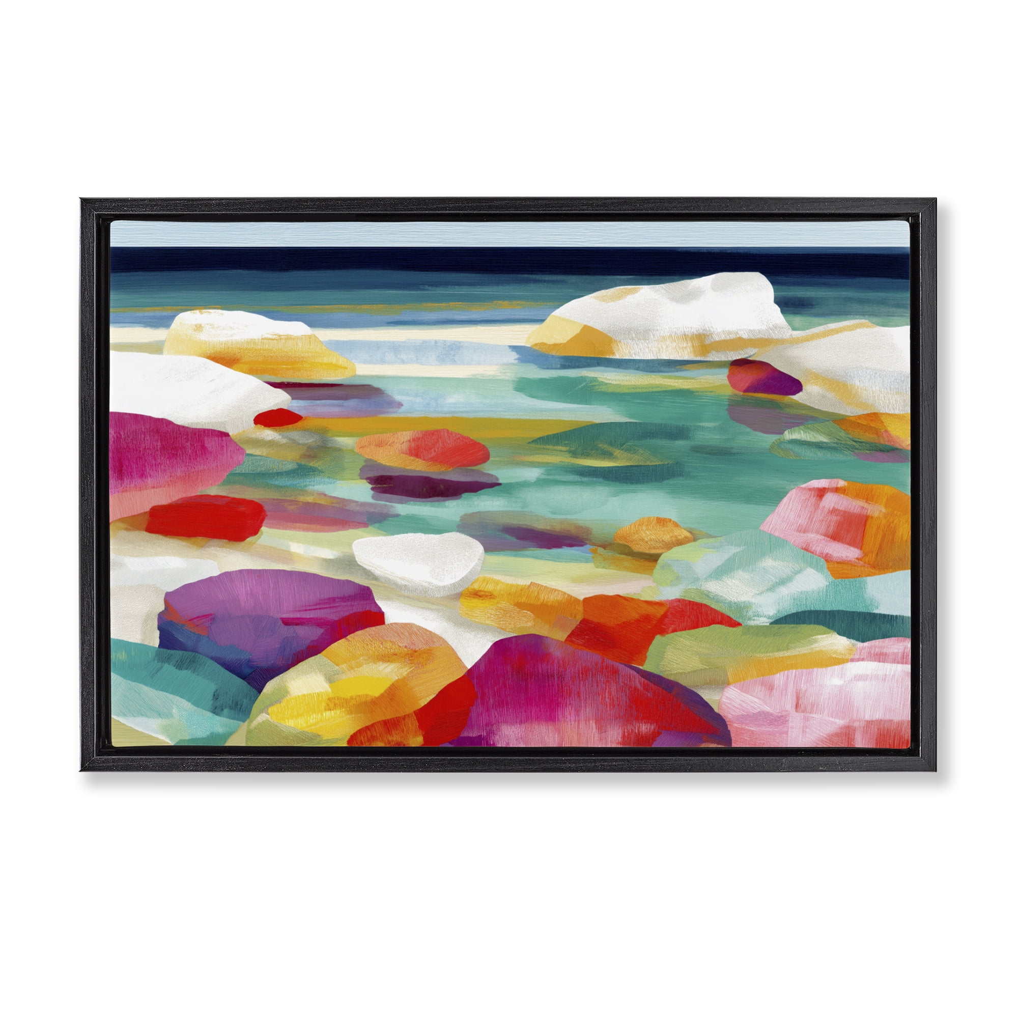 Stupell Industries Vivid Stones By The Shore Black Framed Floater Canvas Wall Art, design by Chromatic Storm Studio