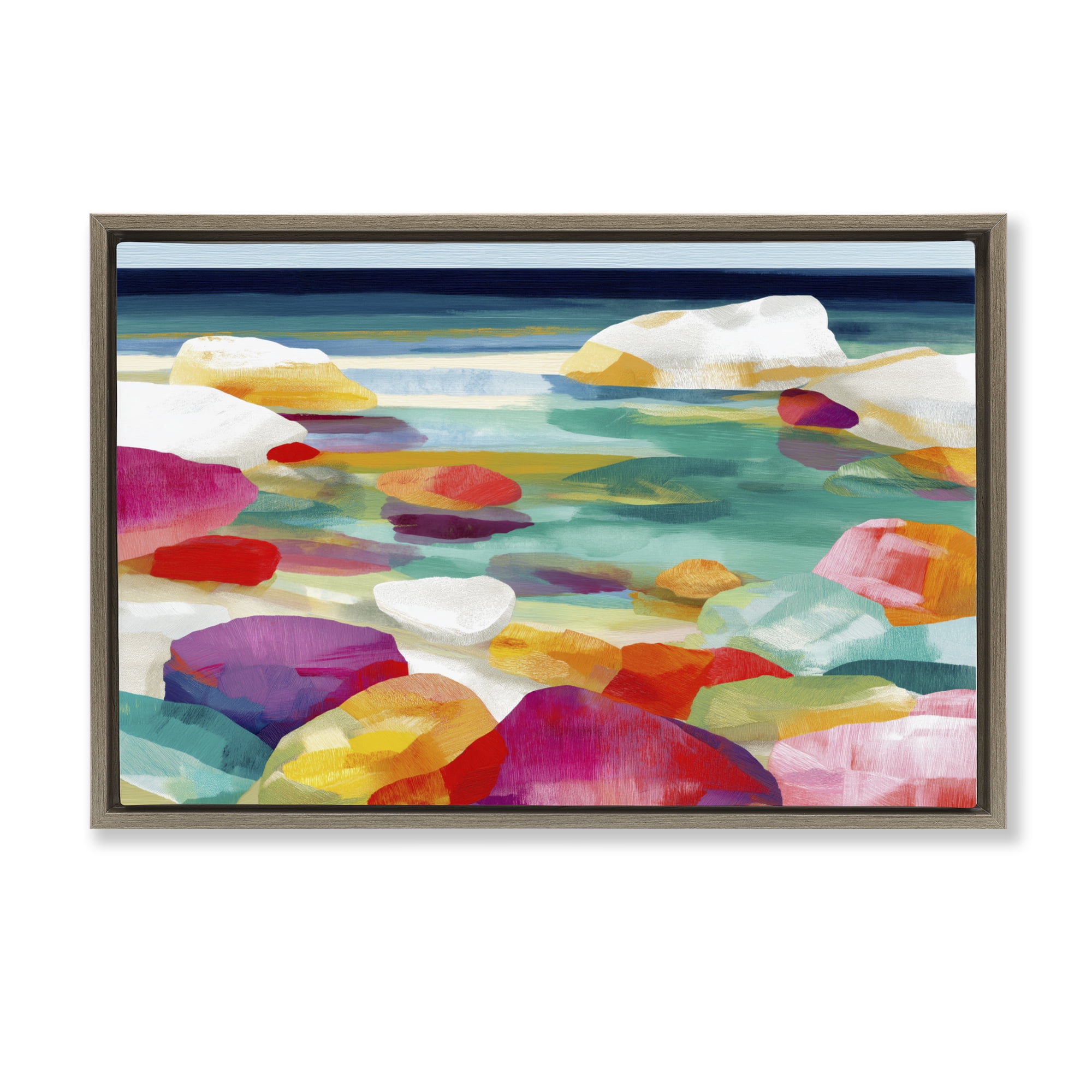 Stupell Industries Vivid Stones By The Shore Brown Framed Floater Canvas Wall Art, design by Chromatic Storm Studio