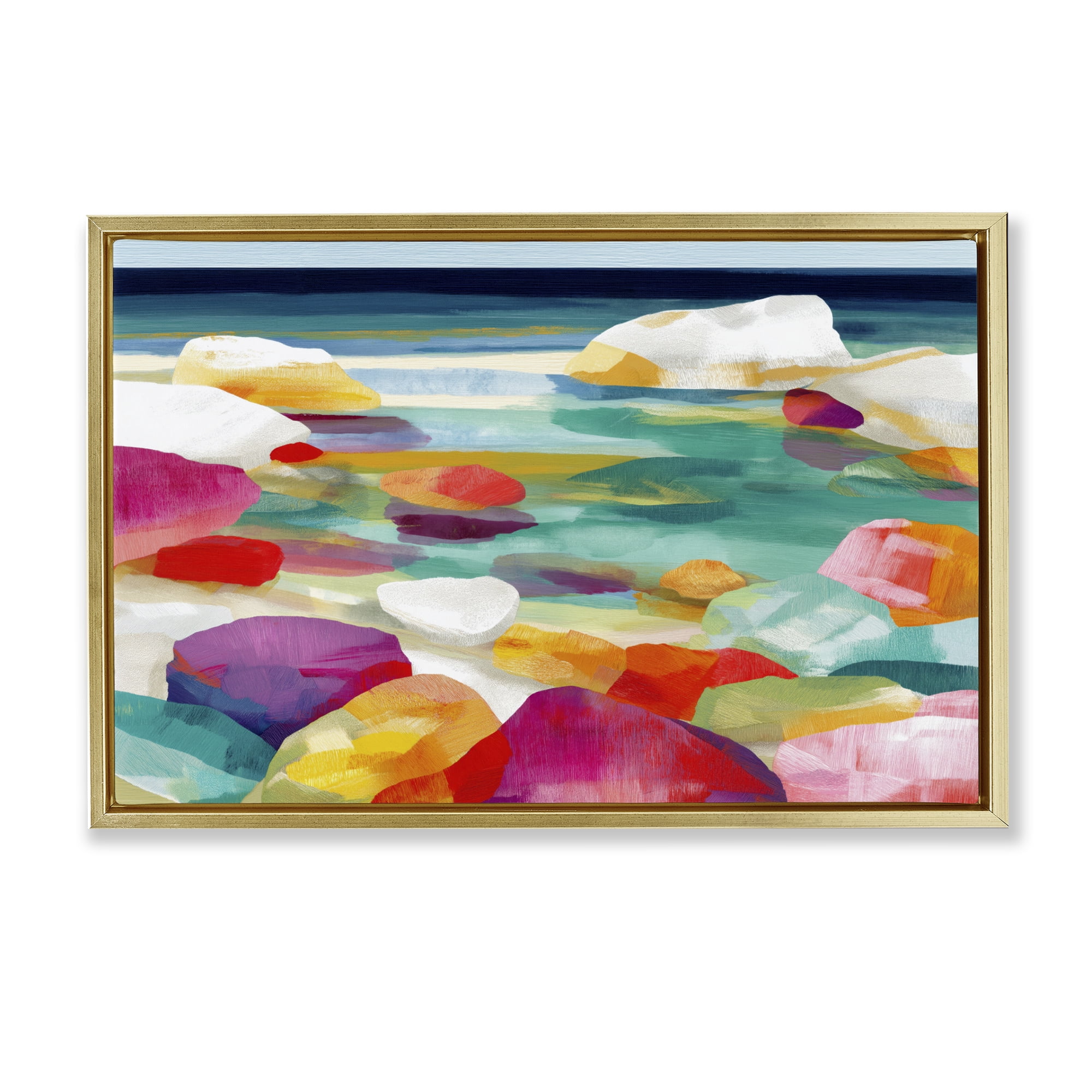 Stupell Industries Vivid Stones By The Shore Gold Framed Floater Canvas Wall Art, design by Chromatic Storm Studio