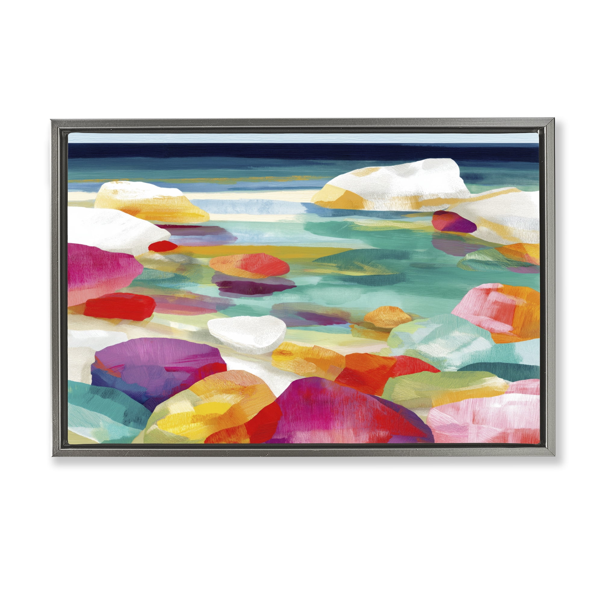 Stupell Industries Vivid Stones By The Shore Gray Framed Floater Canvas Wall Art, design by Chromatic Storm Studio