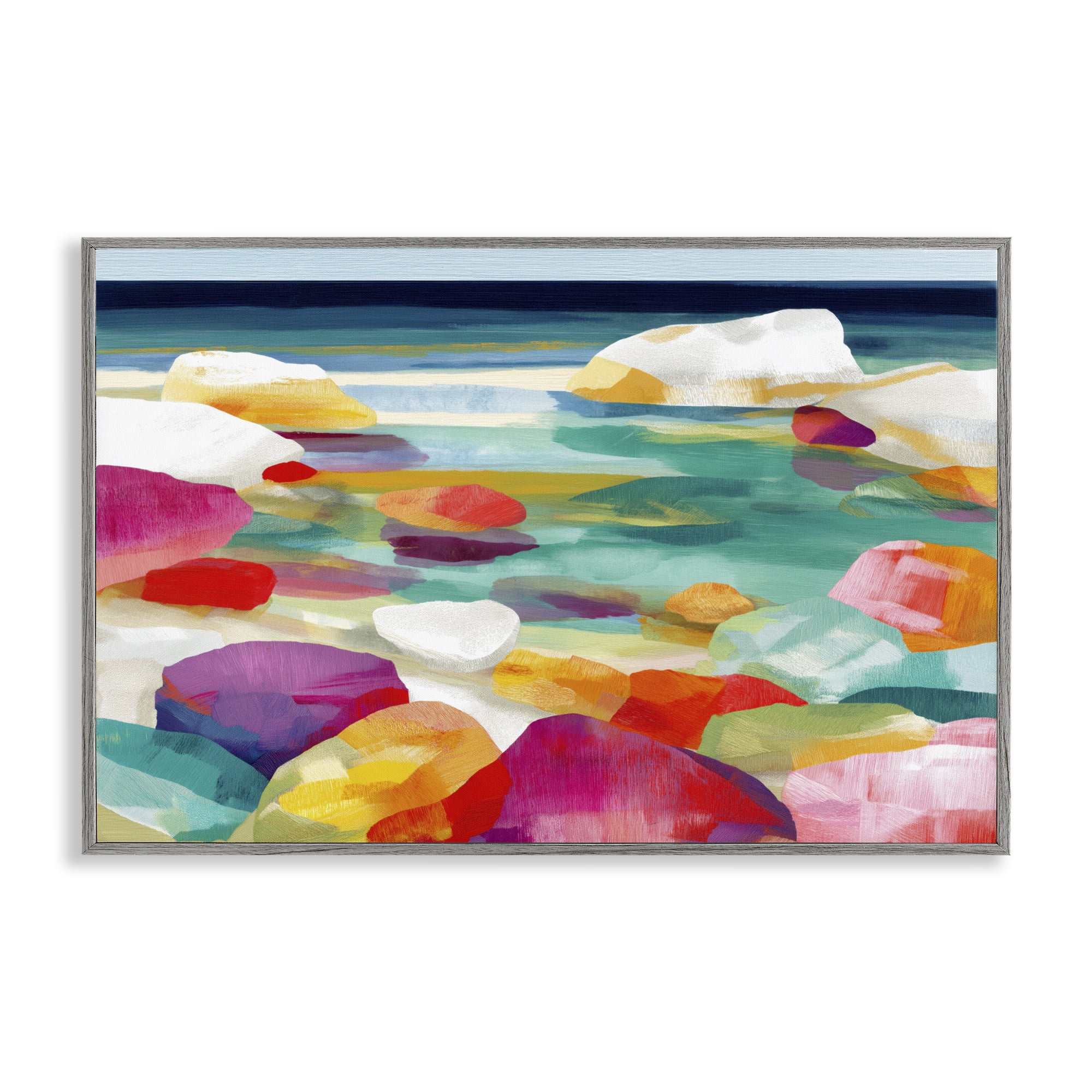 Stupell Industries Vivid Stones By The Shore Gray Framed Giclee Art, design by Chromatic Storm Studio
