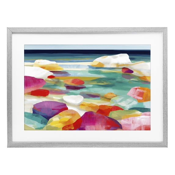 Stupell Industries Contemporary Vivid Stones By The Shore Gray Framed Print Under Glass, 20 x 14, by Chromatic Storm Studio