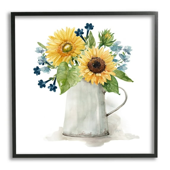 Stupell Industries Vivid Summer Blooms Rustic Country Jug Vase Graphic Art Black Framed Art Print Wall Art, Design by Livi Finn